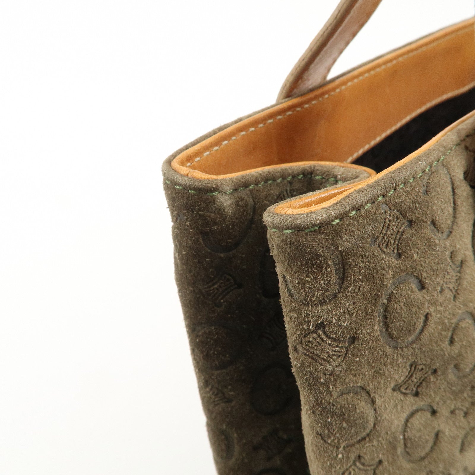 CELINE C Macadam Suede Leather Tote Bag Khaki Brown Used