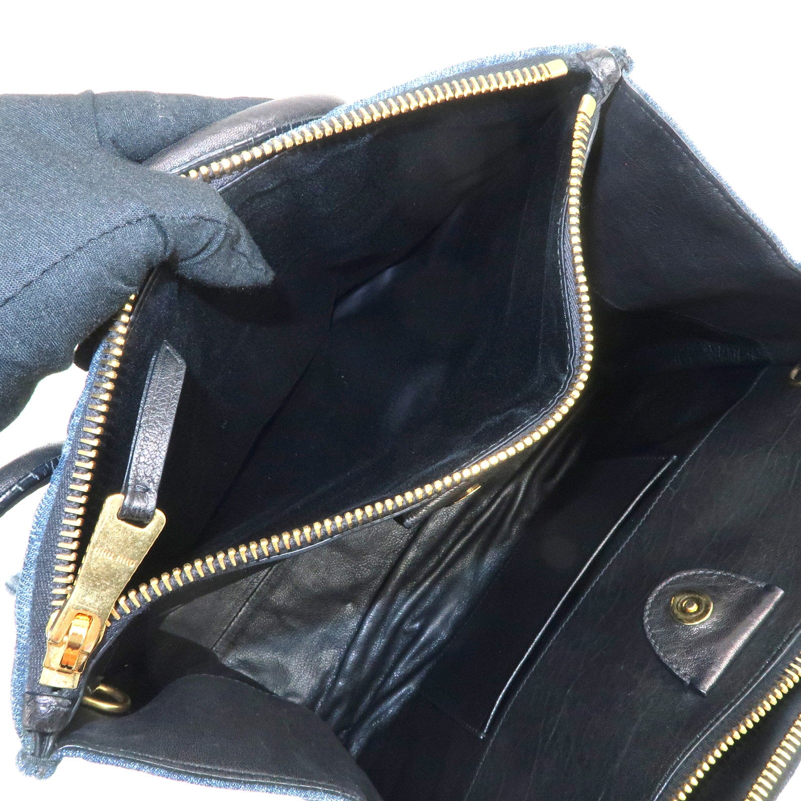 MIU MIU Denim Leather Biker 2WAY Bag Blue Black RN1031 Used