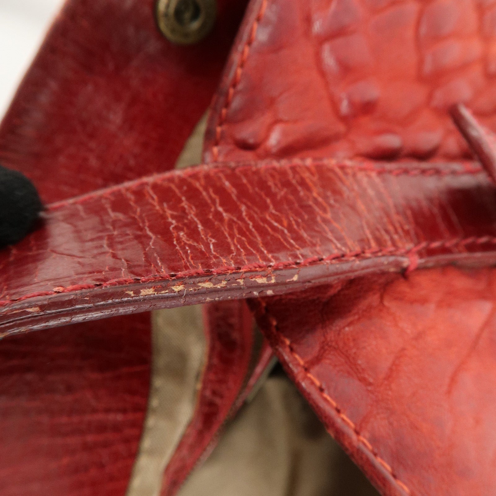 FENDI Ethnico Leather Tote Bag Shoulder Bag Red 8BN162 Used