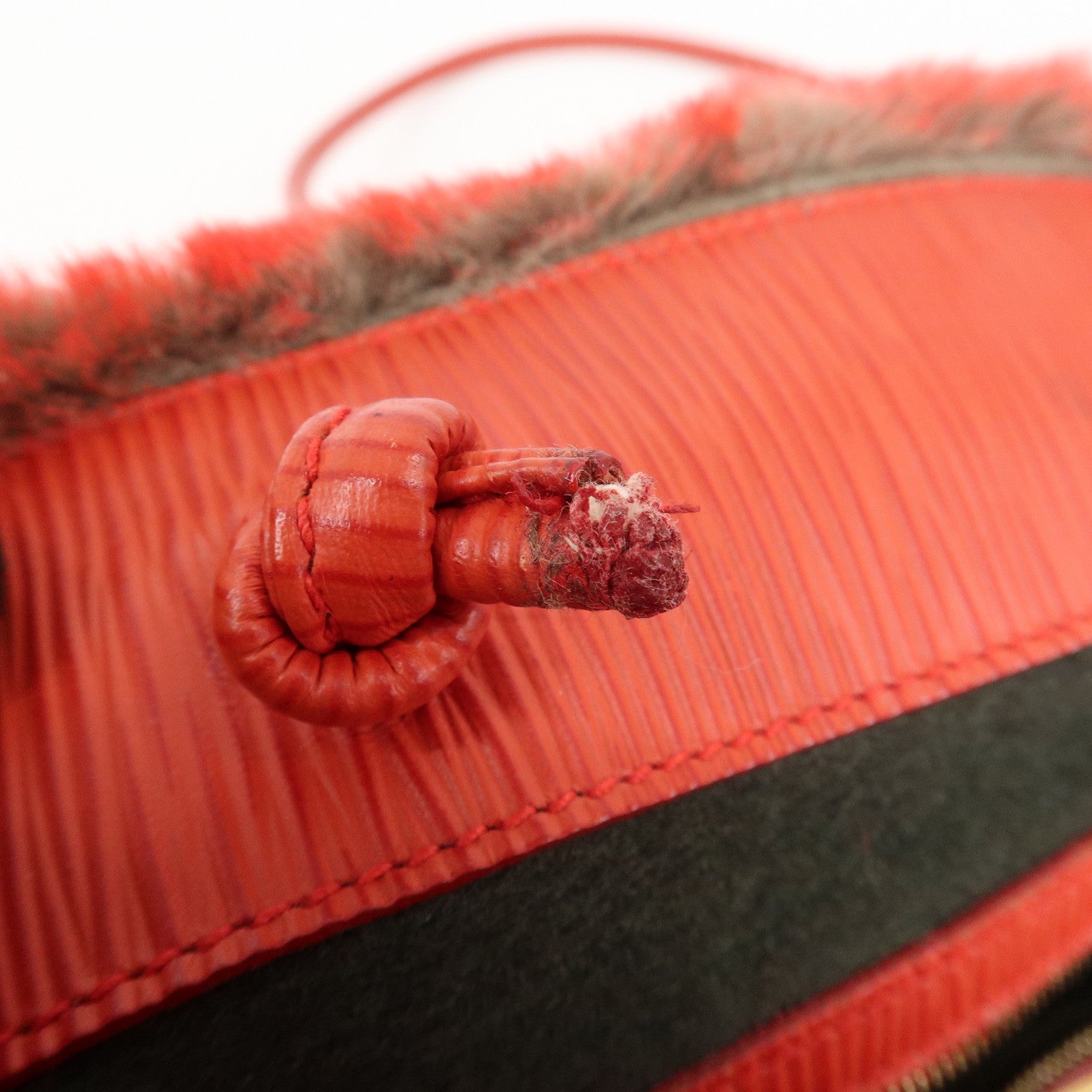 FENDI Leather Fake Fur Shoulder Bag Tote Bag Red Used