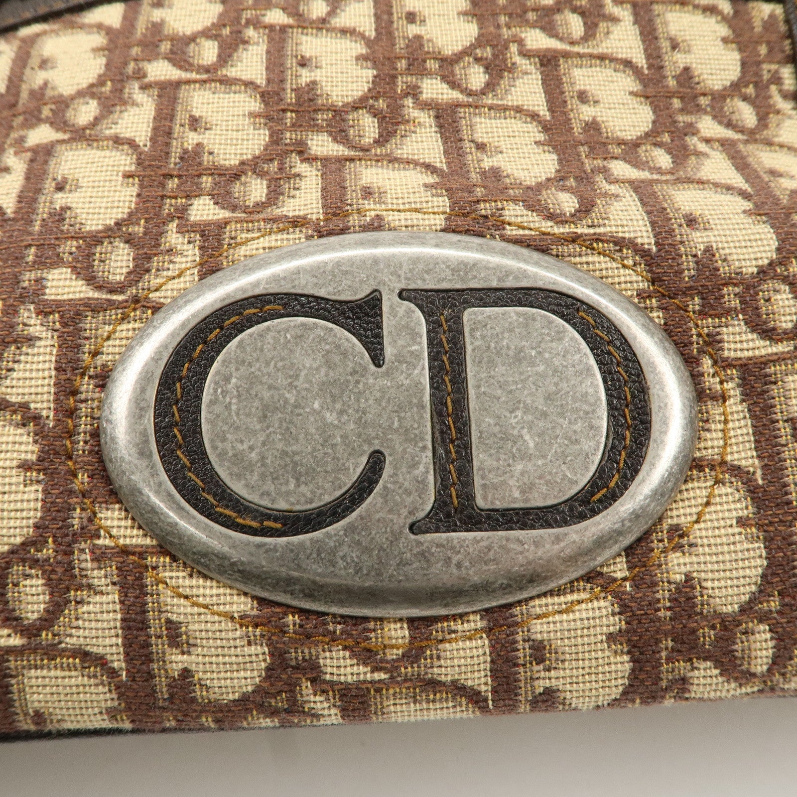 Christian Dior Logo Trotter Canvas Leather Boston Bag Beige Brown Used