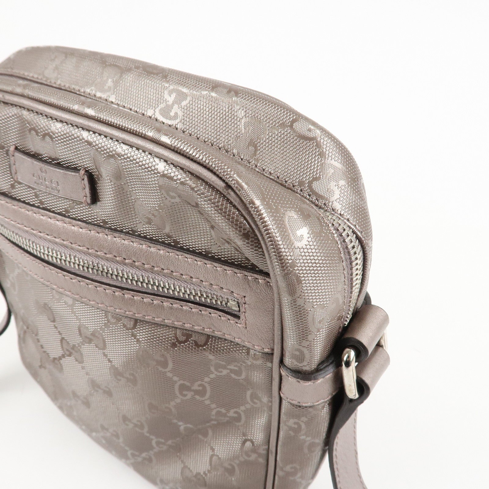 GUCCI GG Imprime PVC Leather Shoulder Bag Metallic Rose gold 233268 Used