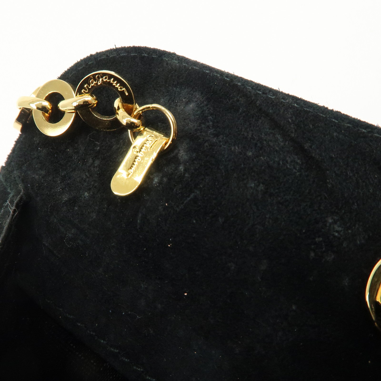 Salvatore Ferragamo Gancini Suede Chain Shoulder Black Bag Used