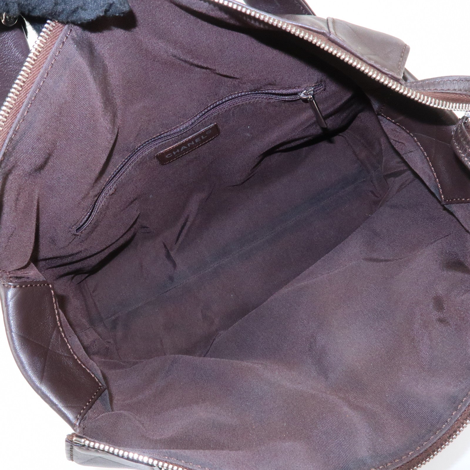 CHANEL COCO Mark Shevron Lamb Skin V Stich Tote Bag Dark Brown Used