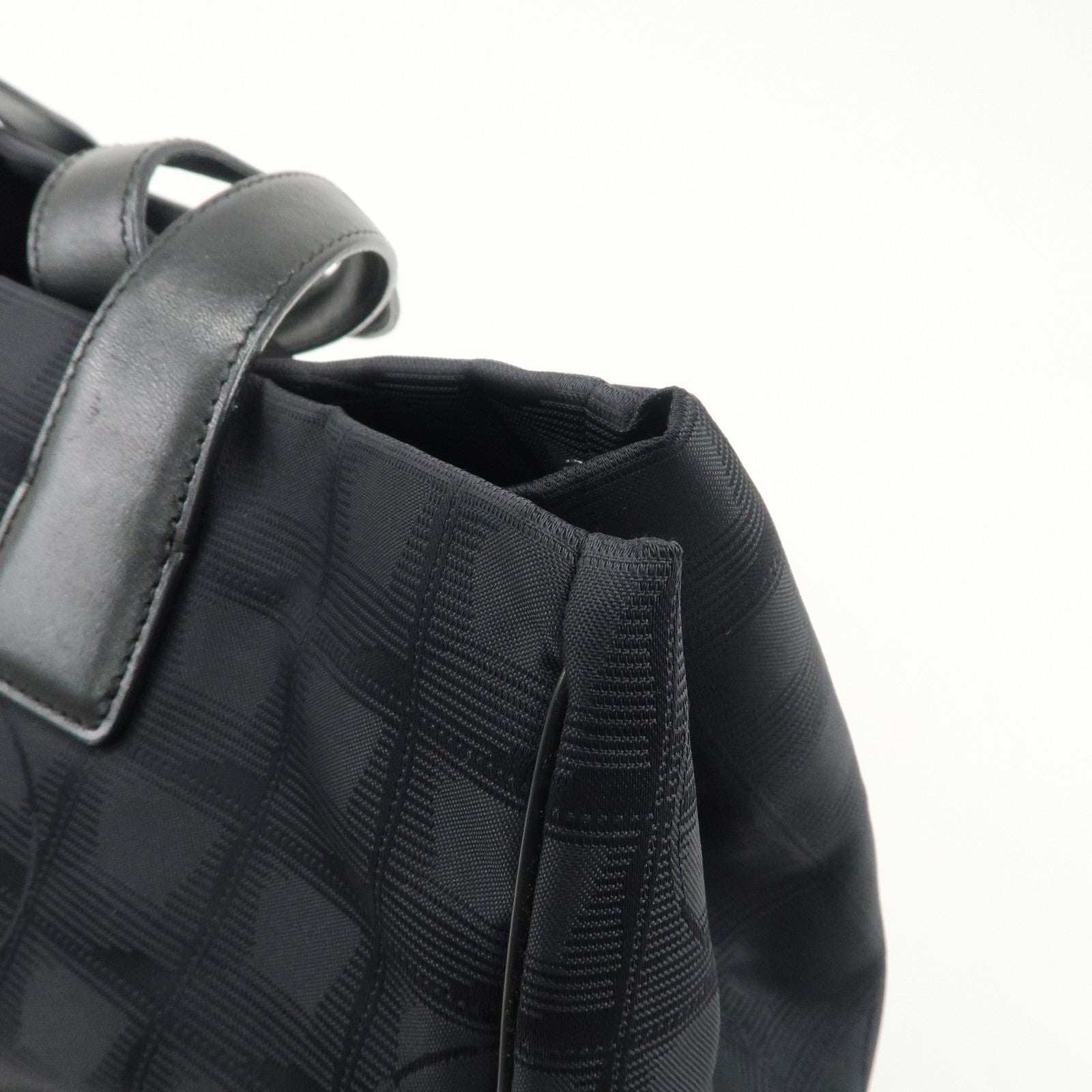 CHANEL Travel Line Nylon Jacquard Leather Tote Bag MM Black A15991 Used