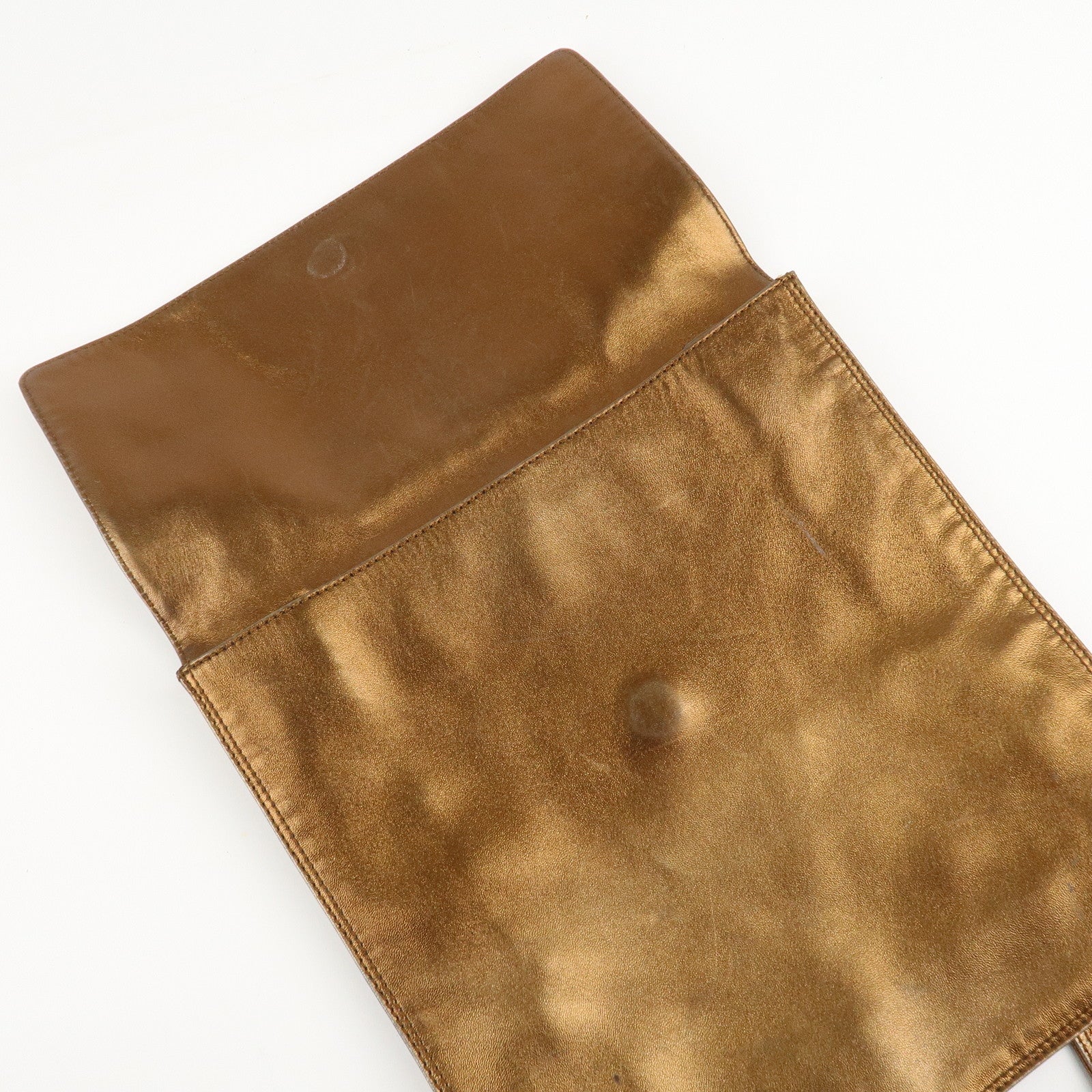 CHANEL Leather Logo Shoulder Bag Hand Bag Gold Used