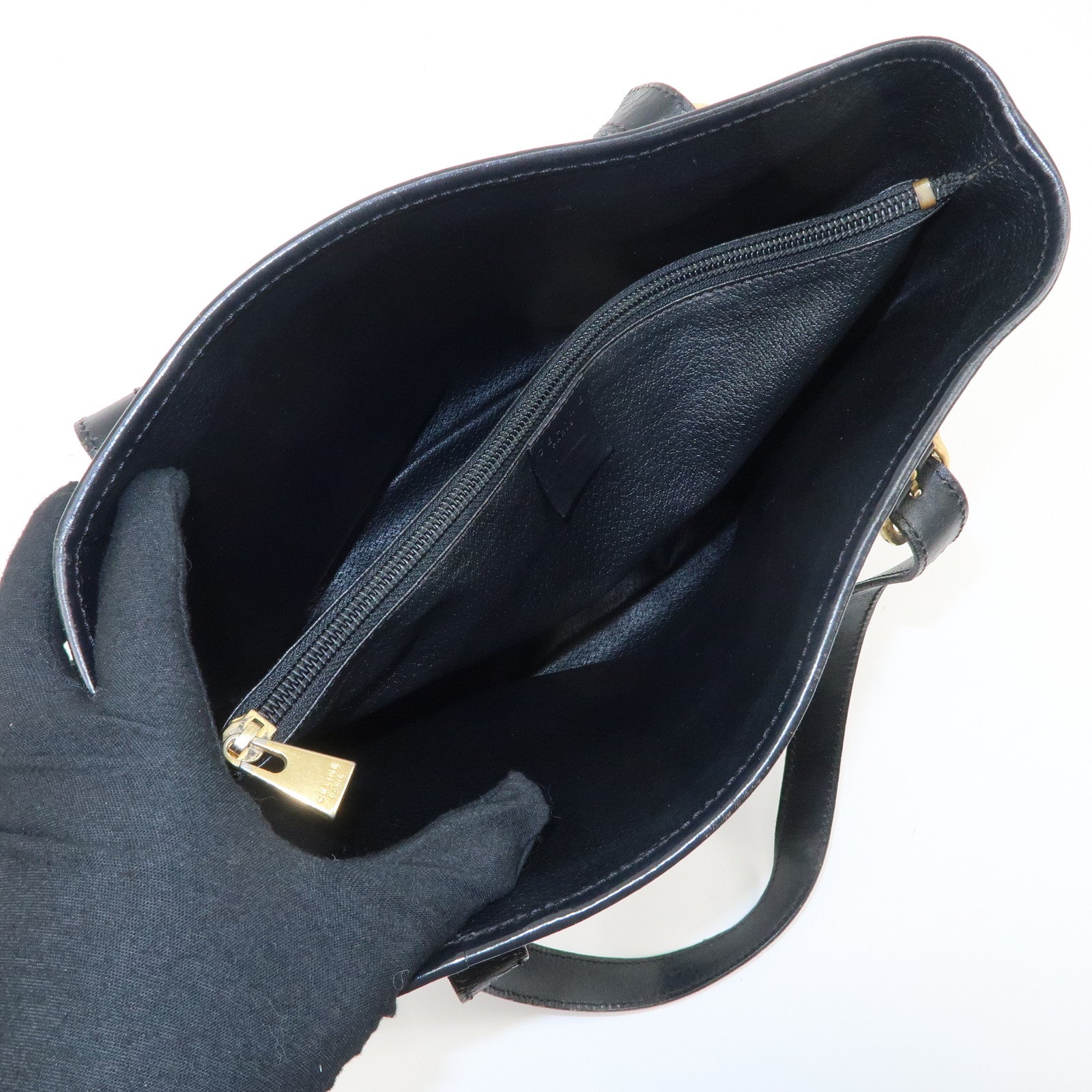 CELINE Macadam PVC Leather Tote Bag Shoulder Bag Black Brown Used