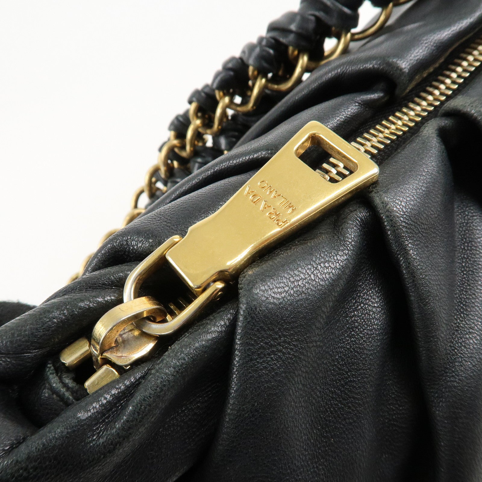 PRADA Leather 2Way Hand Bag Shoulder Bag Black BN2324 Used