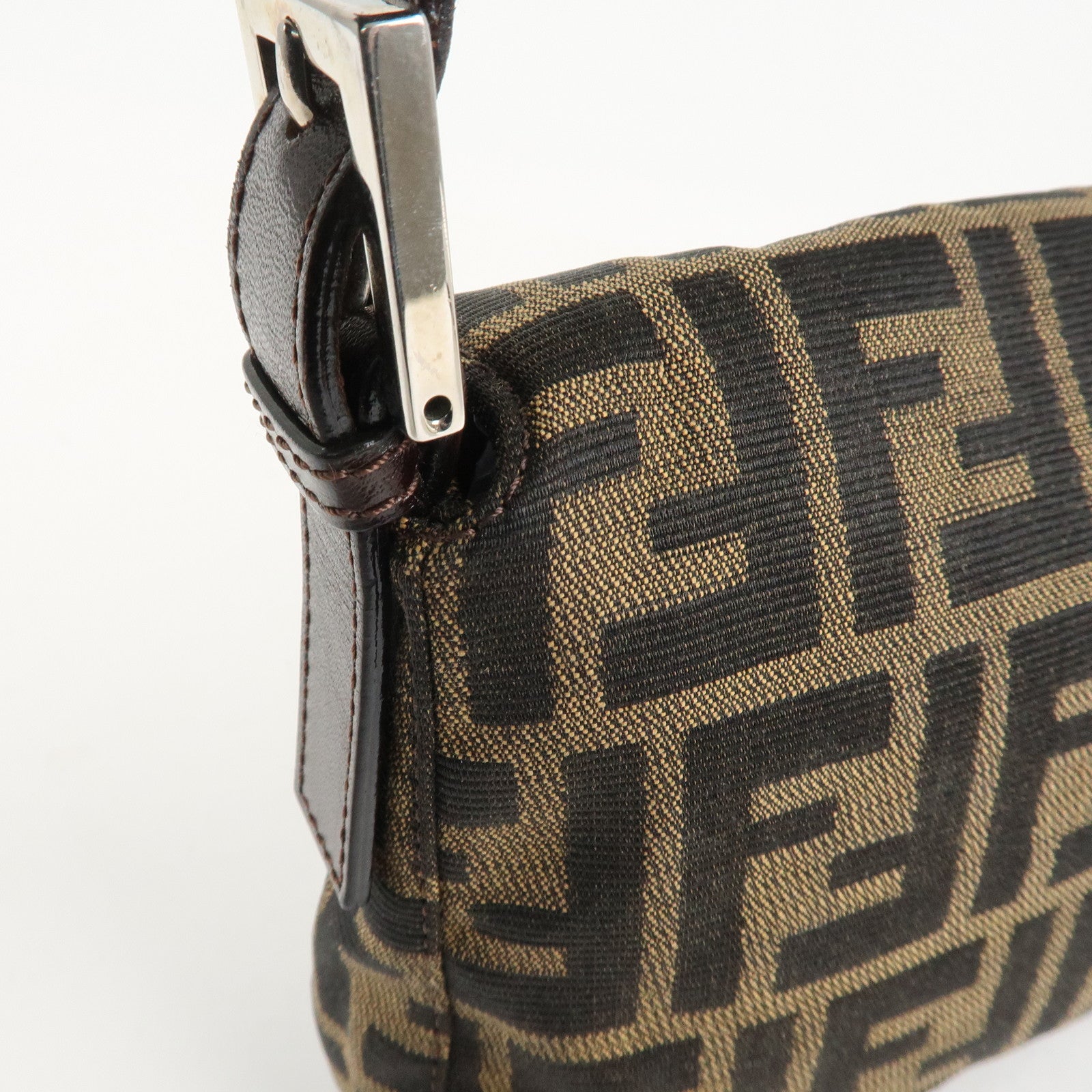 FENDI Zucca Mamma Baguette Canvas Shoulder Bag Brown Black 26424 Used