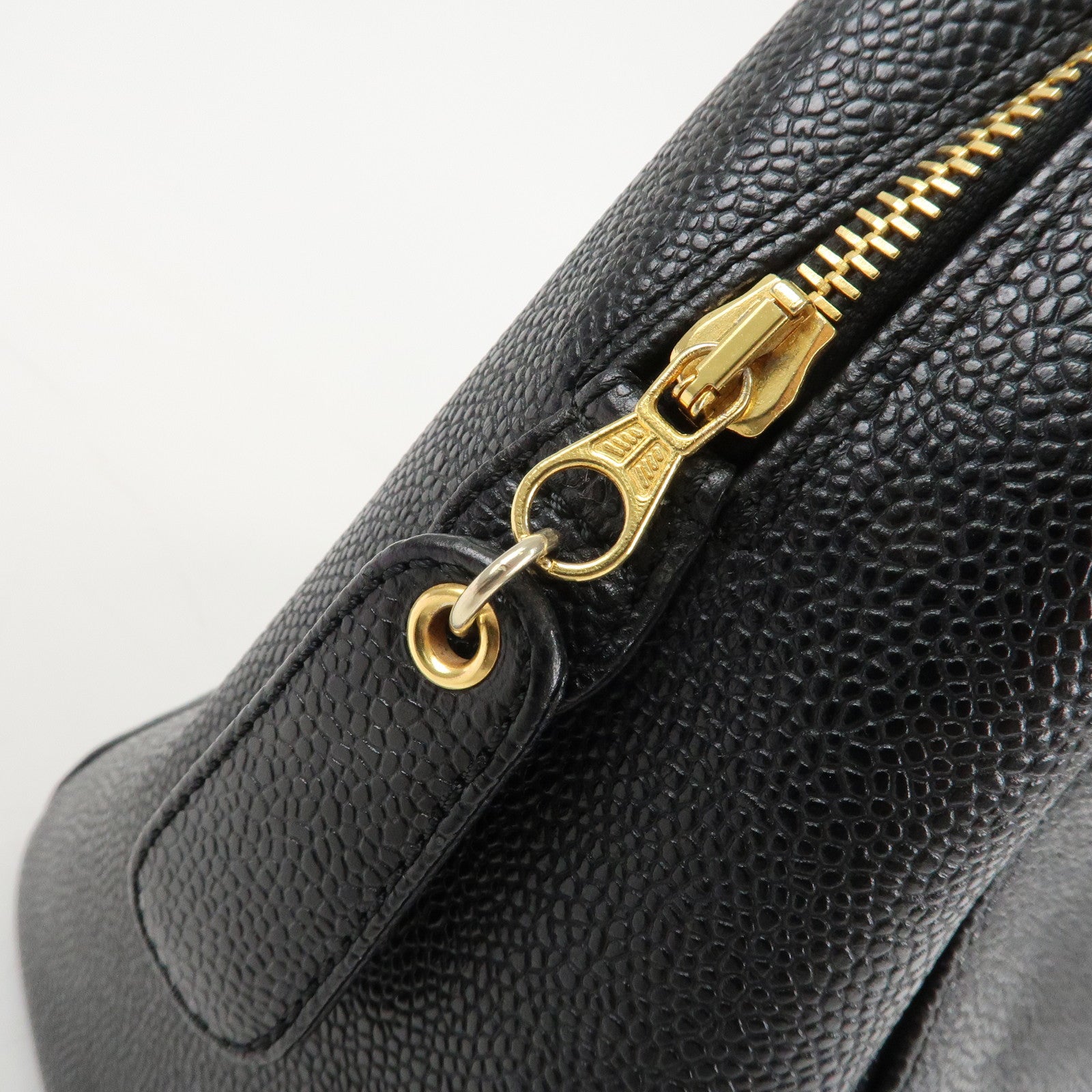 CHANEL COCO Mark Caviar Skin Chain Shoulder Tote Bag Black Used