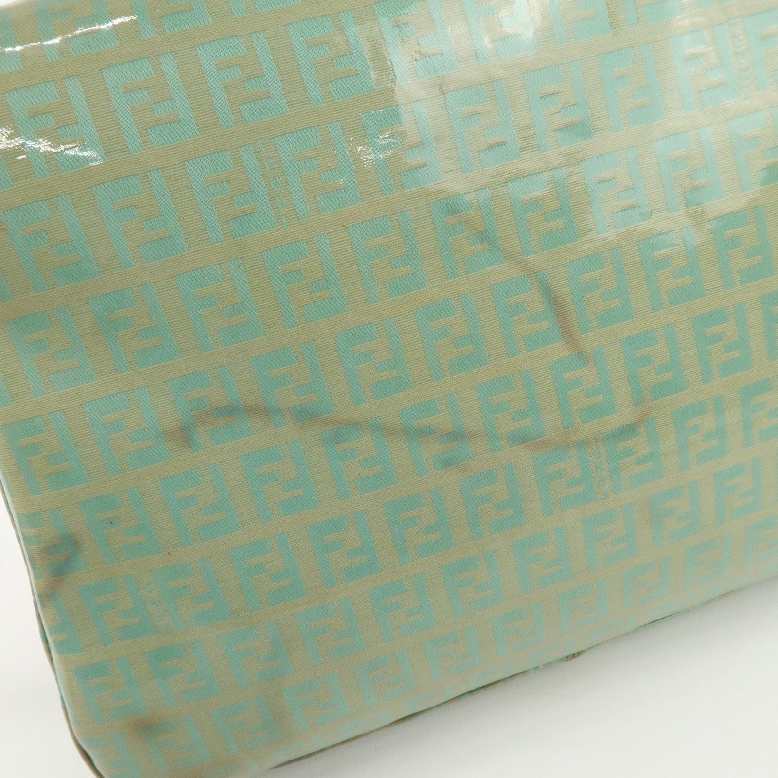 FENDI Zucchino Patent Leather Shoulder bag Beige Light Green Used