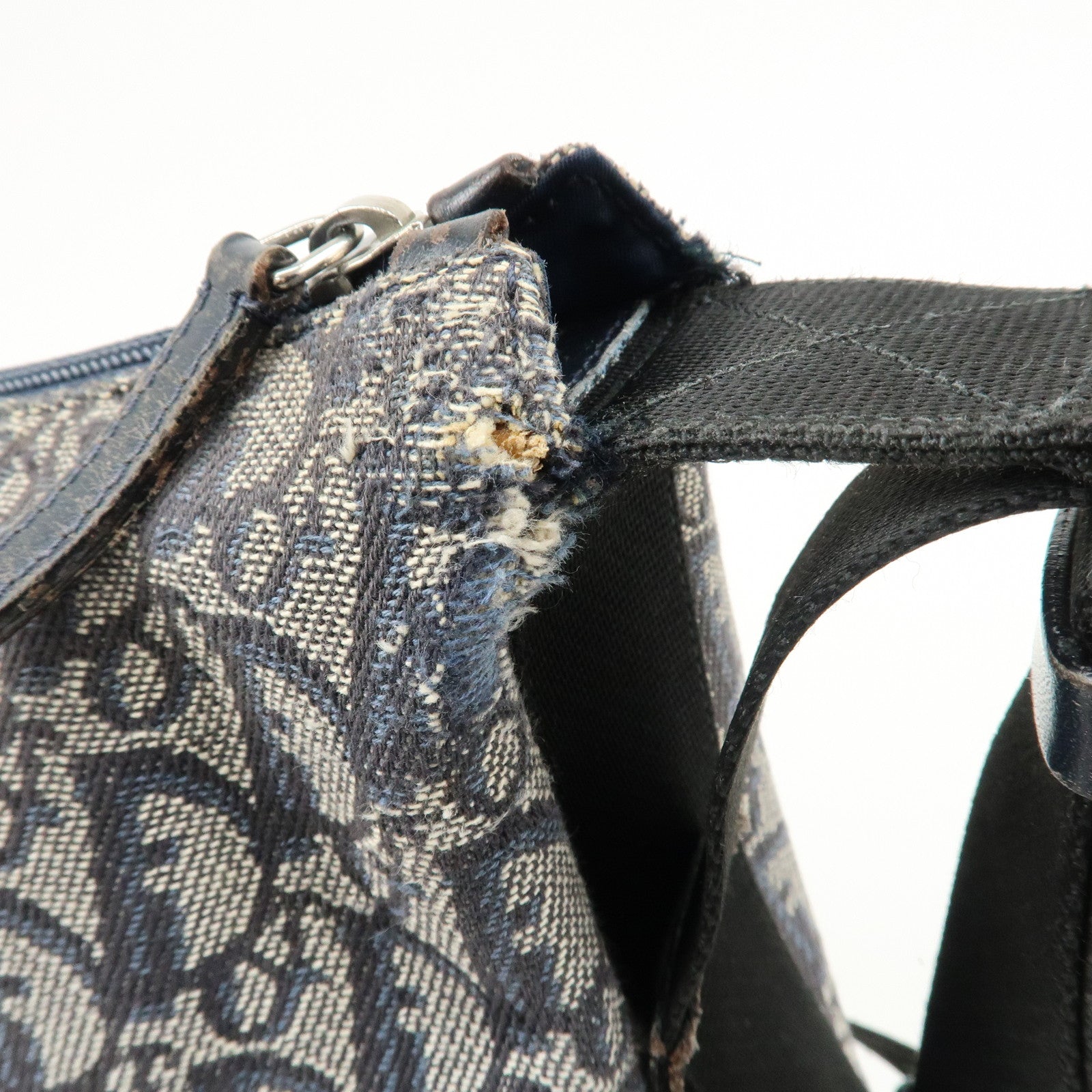 Christian Dior Trotter Canvas Leather Shoulder Bag  Navy White Used