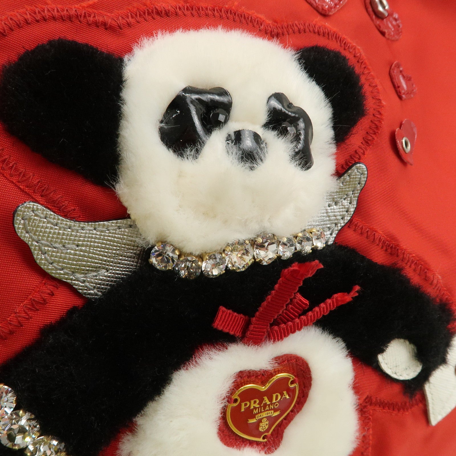 AuthenticPRADA Nylon Leaather Panda Tote Bag Shoudler Bag Red BR4249 Used