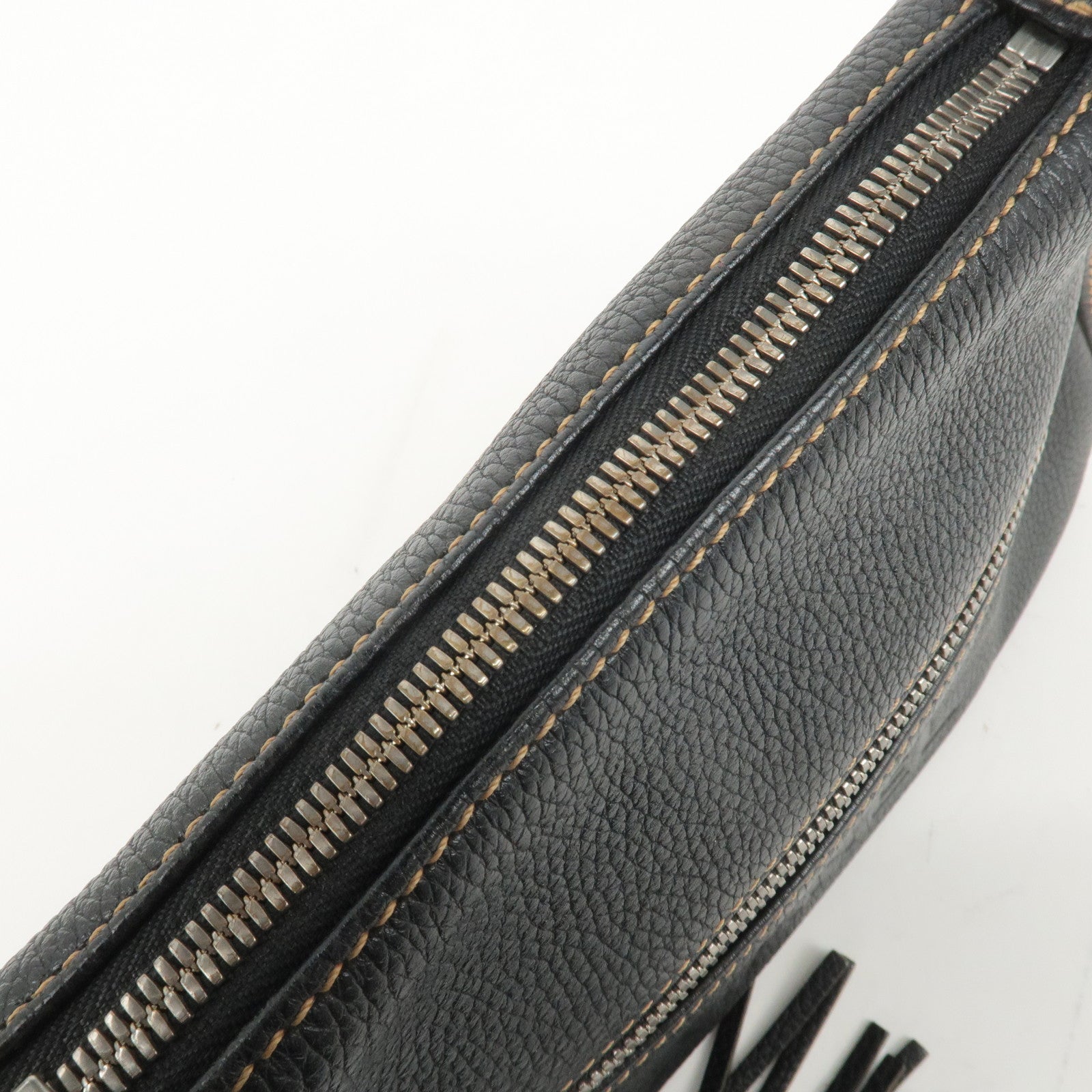 CHANEL Leather Shoulder Bag Black Silver Used