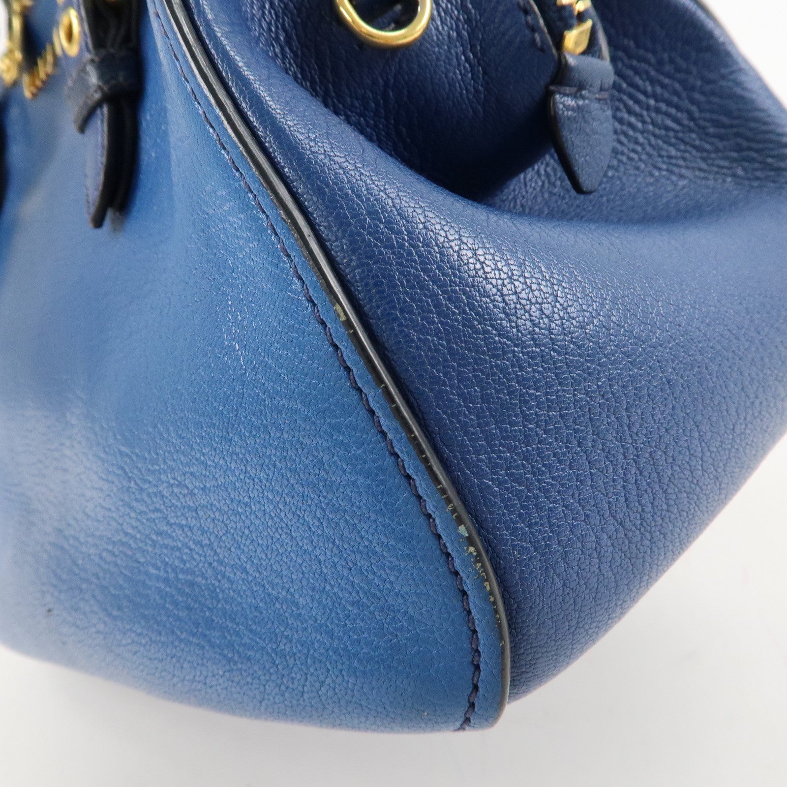 MIU MIU Leather 2Way Shoulder Bag Hand Bag Blue Gold HDW Used