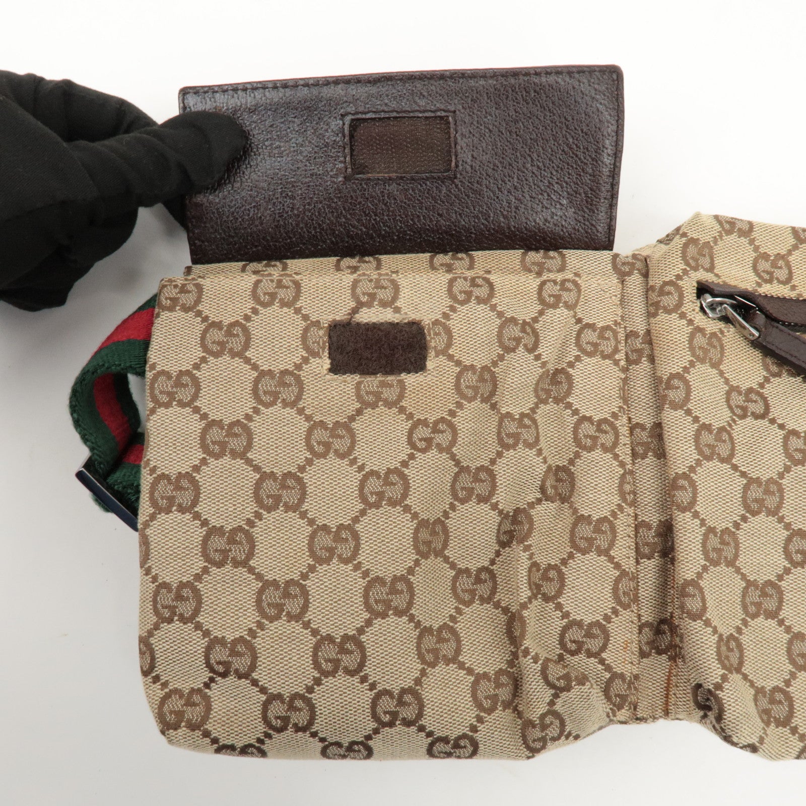 GUCCI GG Canvas Leather Waist Bag Crossbody Bag Beige Brown 28566 Used