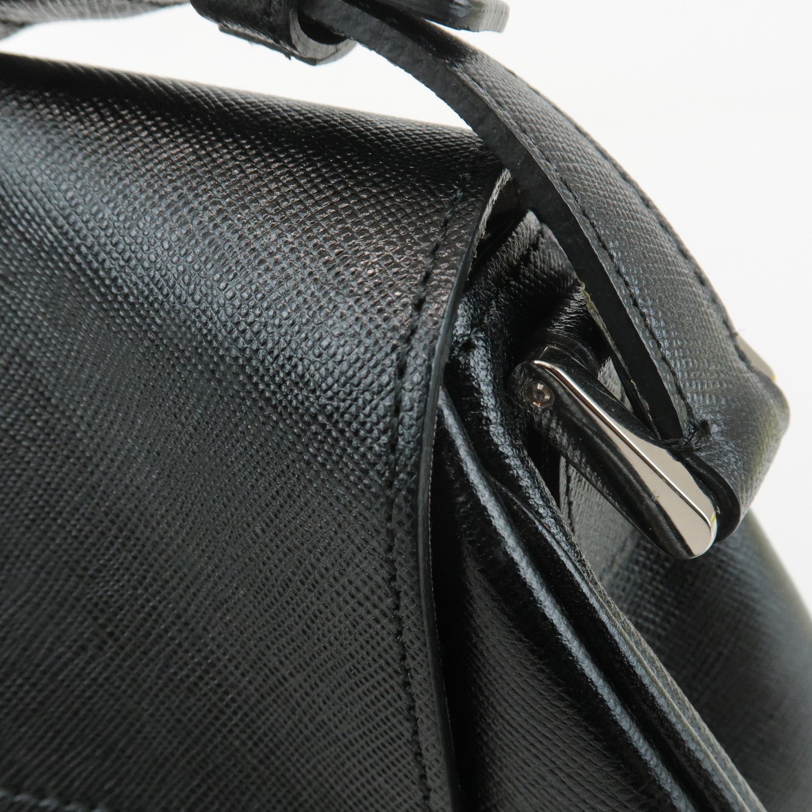 BURBERRY Leather Shoulder Bag Hand Bag Black Silver Hardware Used