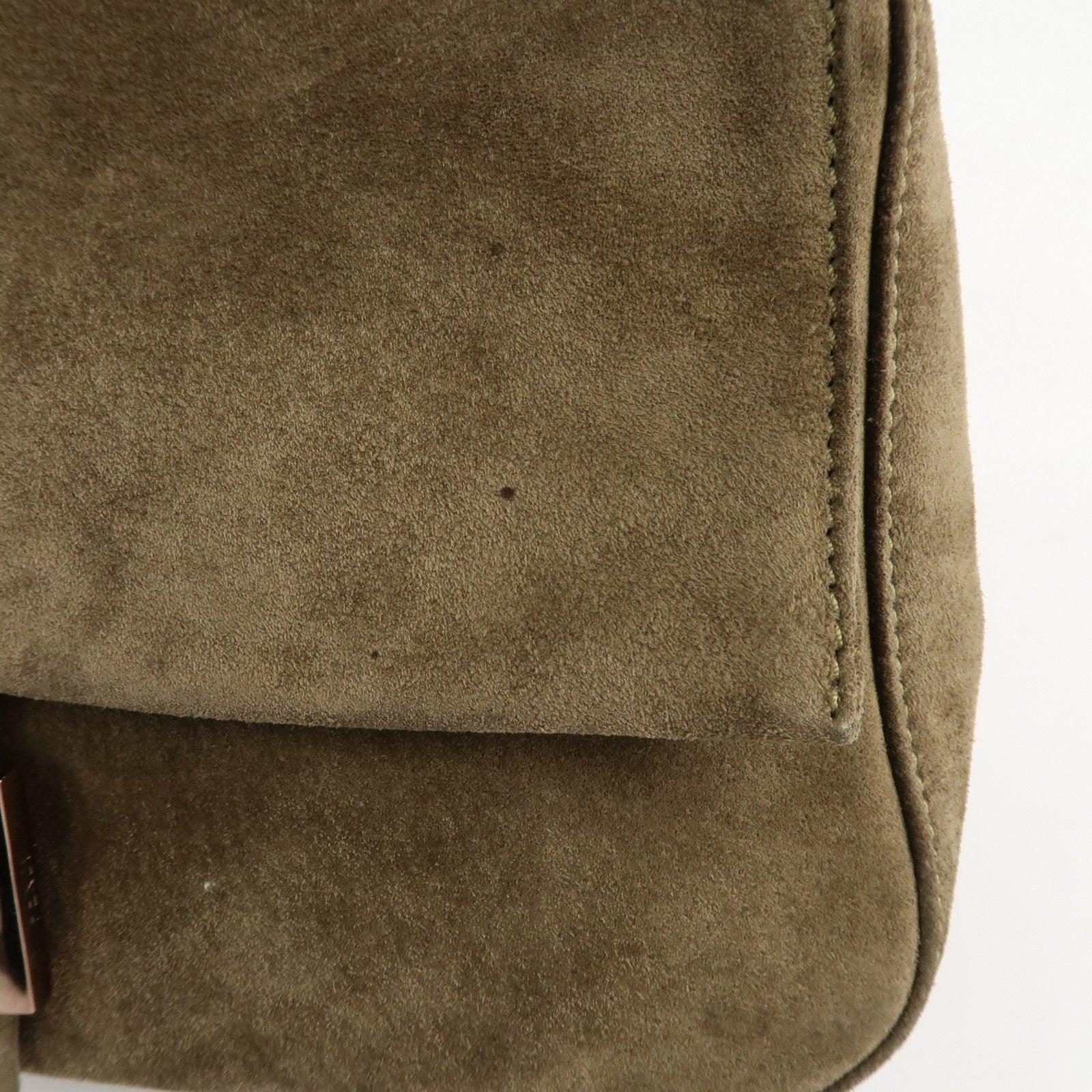 FENDI Mamma Baguette Suede Shoulder Bag Khaki 8BR001 Used