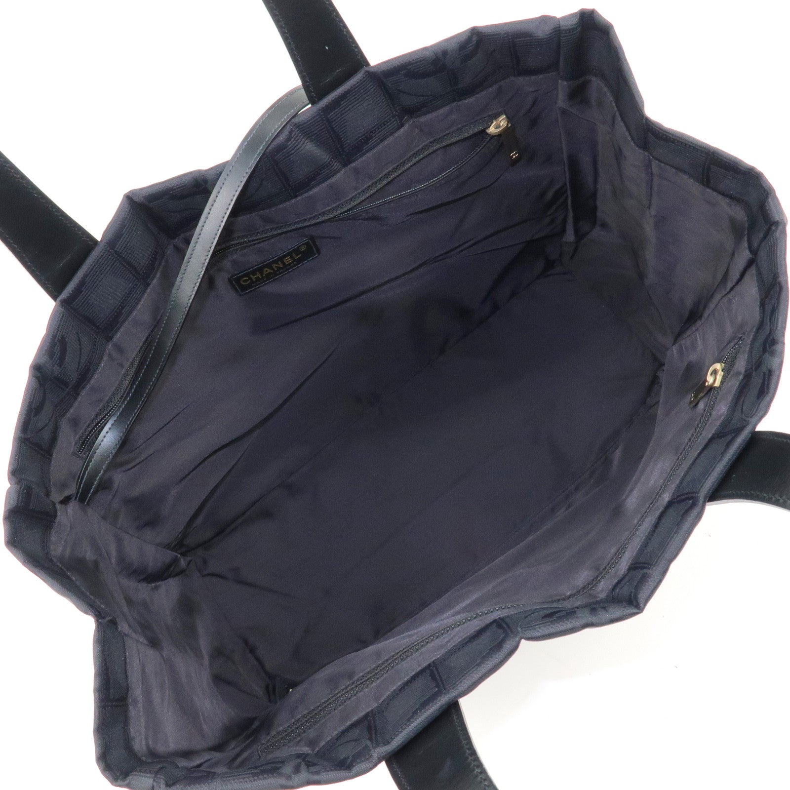 CHANEL New Travel Line Nylon Jacquard Leather Tote Bag A15991 Used