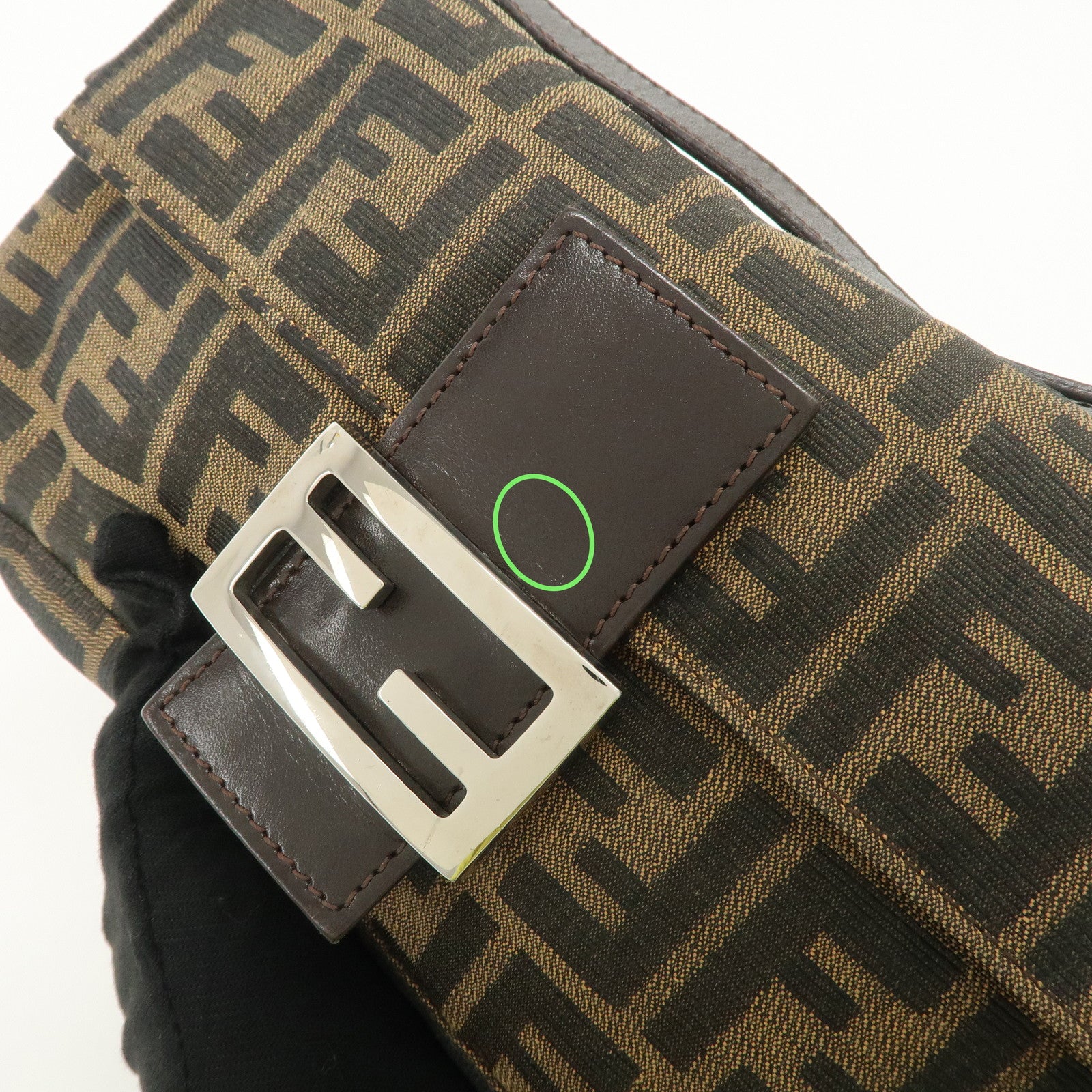 FENDI Mamma Bagguette Zucca Canvas Leather Shoulder Bag 26424 Used