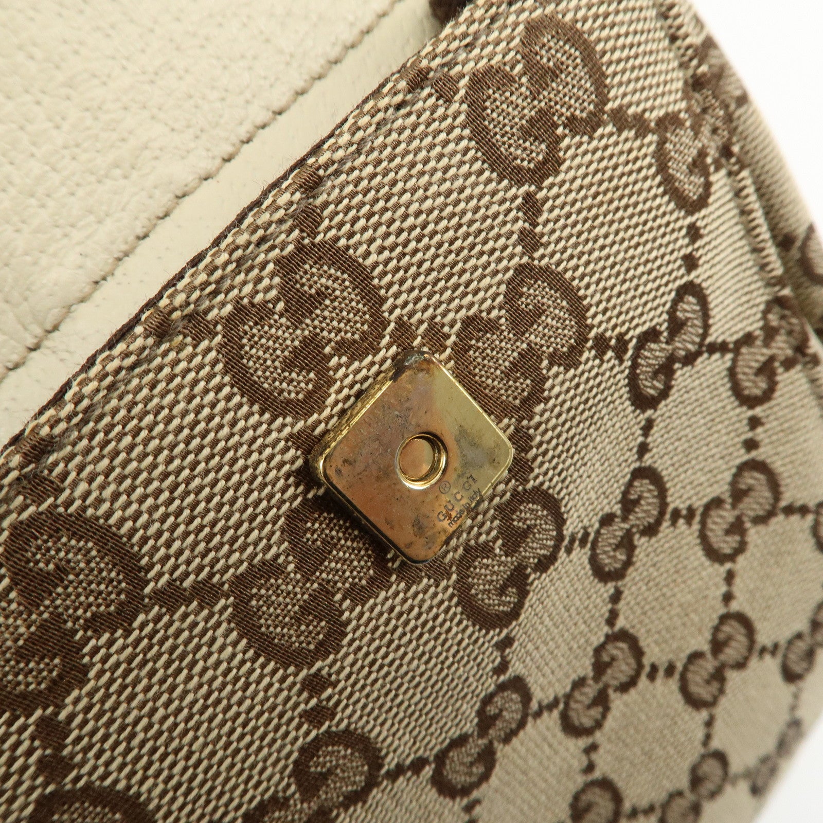 GUCCI Abbey GG Canvas Leather Mini Boston Bag Beige Ivory 153026 Used