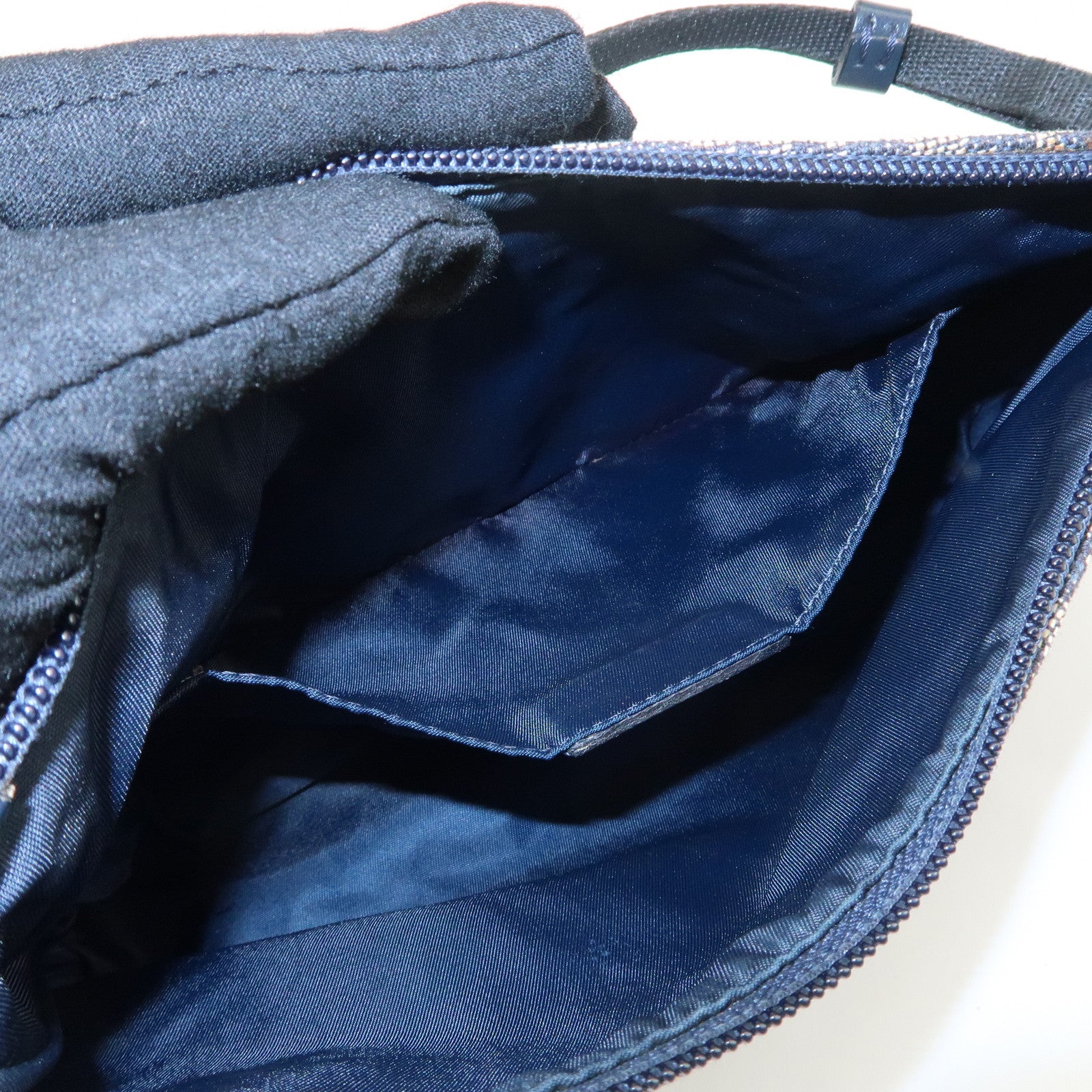 Christian Dior Trotter Canvas Leather Shoulder Bag Navy White Used