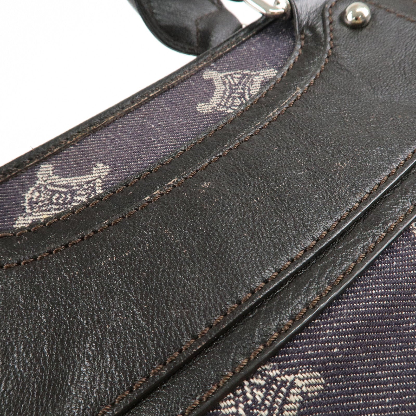CELINE Magadam Denim Leather Boogy Bag Tote Bag Indigo Dark Brown Used
