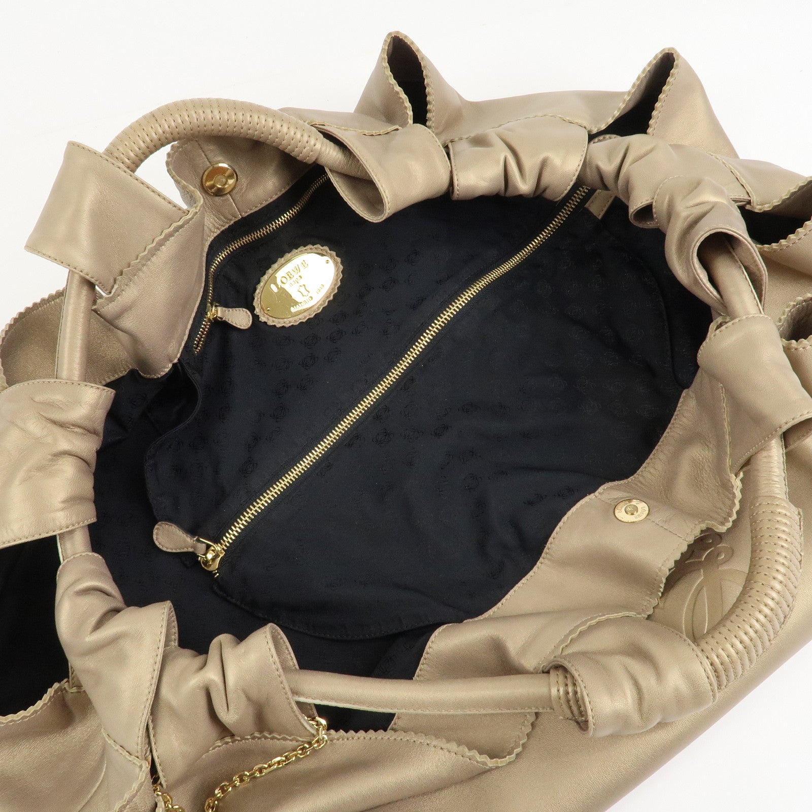 LOEWE Anagram Leather Nappa Aire Hand Bag Gold Used