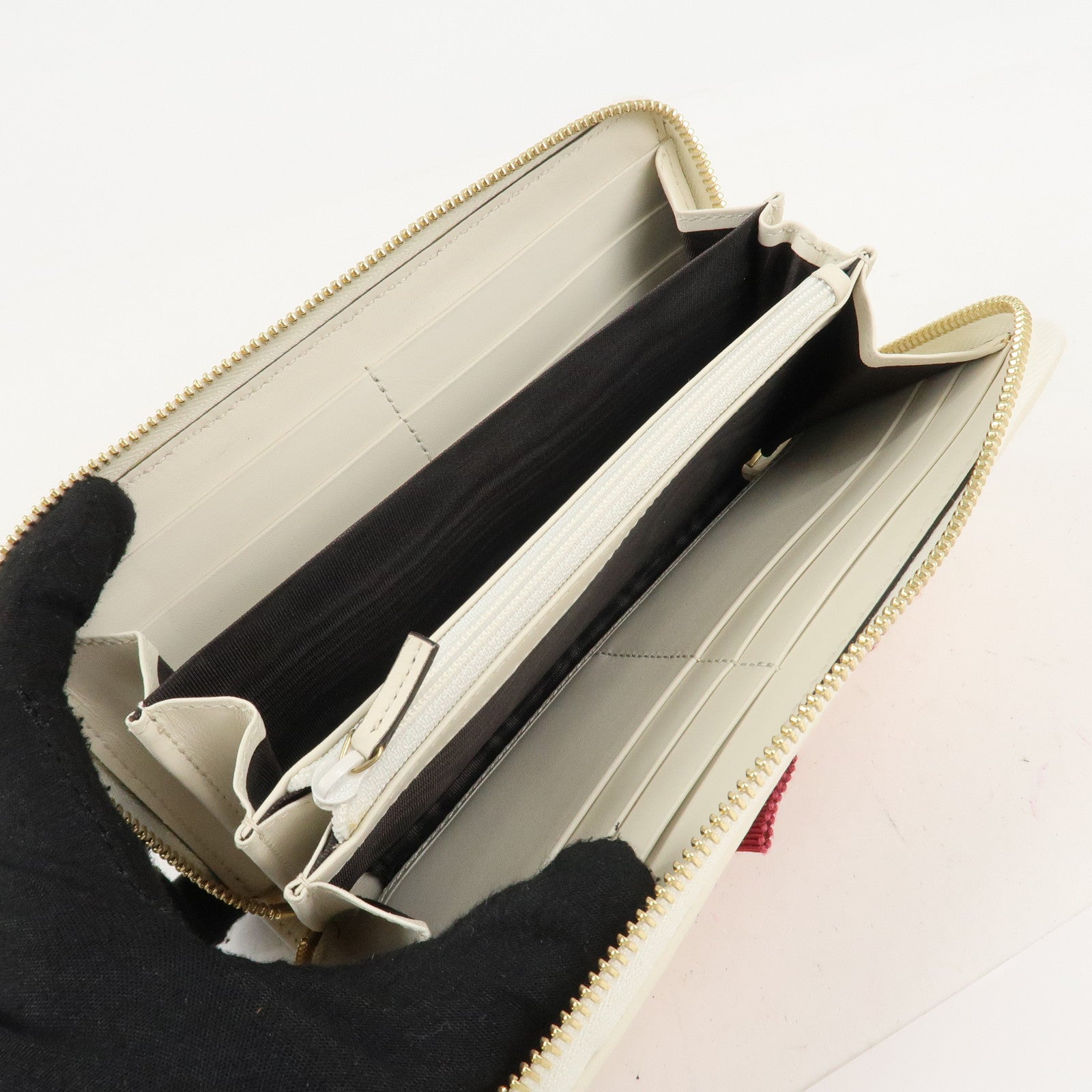 GUCCI GG Marmont Canvas Leather Floral Pattern Round Zipper Wallet Used