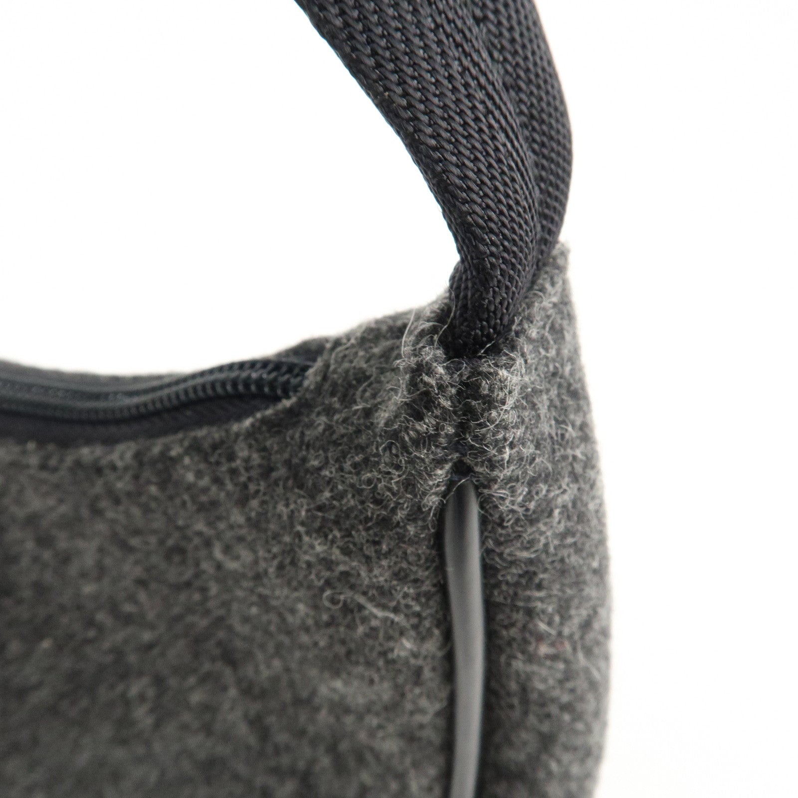 PRADA Felt Leather Shoulder Bag Hand Bag Gray Black Used