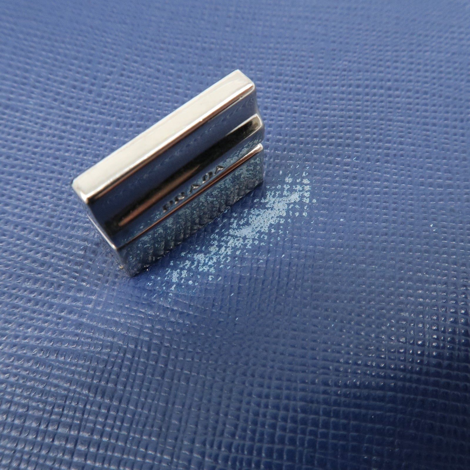 PRADA Leather Shoulder Bag Blue Navy Used