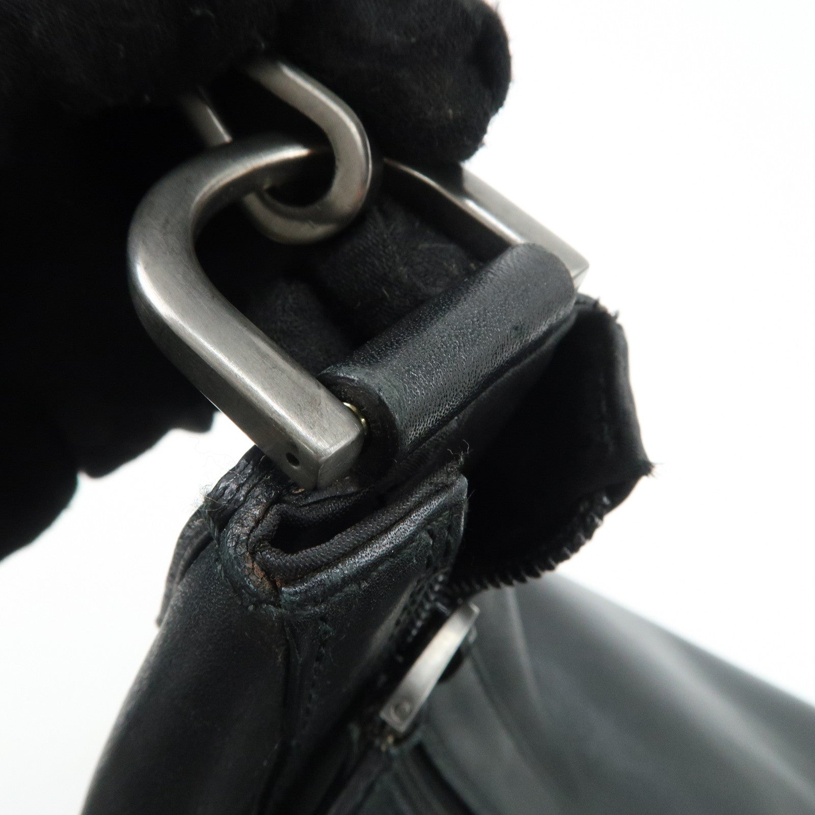 GUCCI Bamboo Leather 2Way Shoulder Bag Black 000.0833 Used