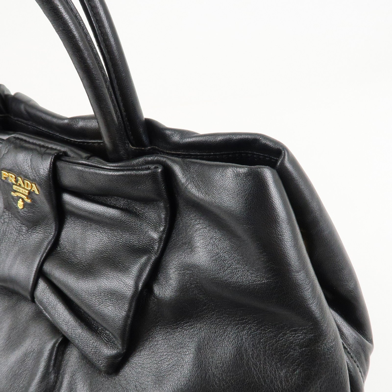 PRADA Nappa Leather Ribbon Tote Bag Hand Bag NERO Black BN1601 Used