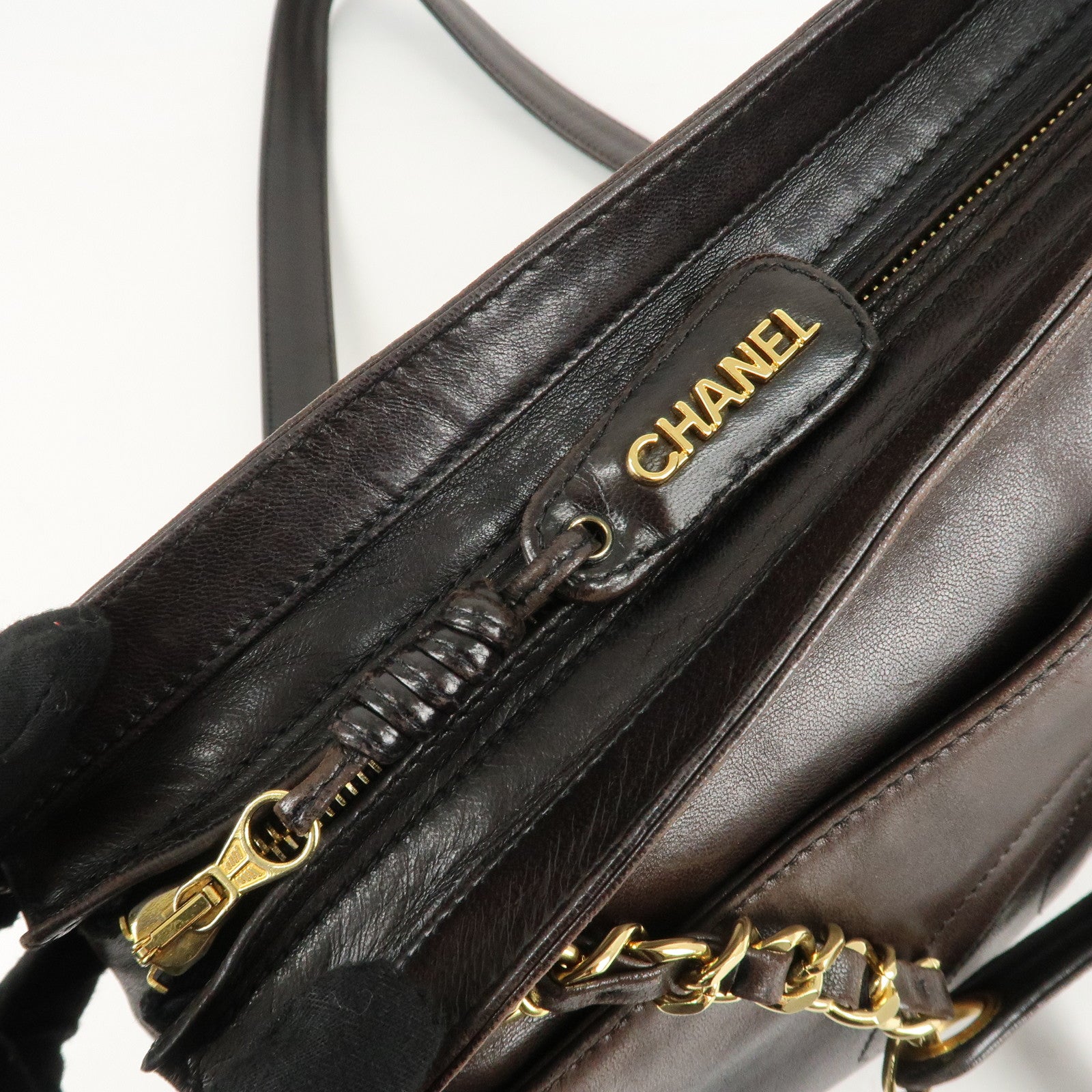 CHANEL COCO Mark Lamb Skin  Chain Shoulder Bag Brown Gold Used