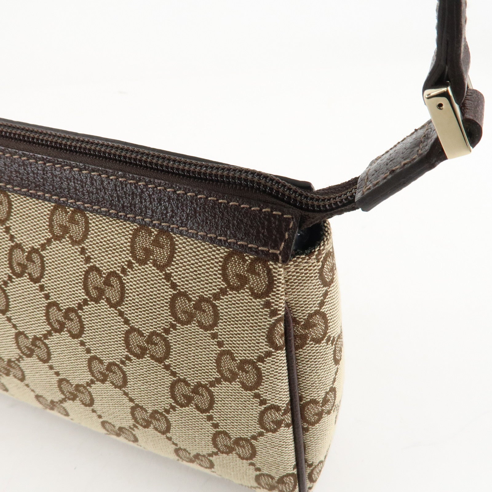 GUCCI Abbey GG Canvas Leather Shoulder Bag Beige Dark Brown 145750 Used