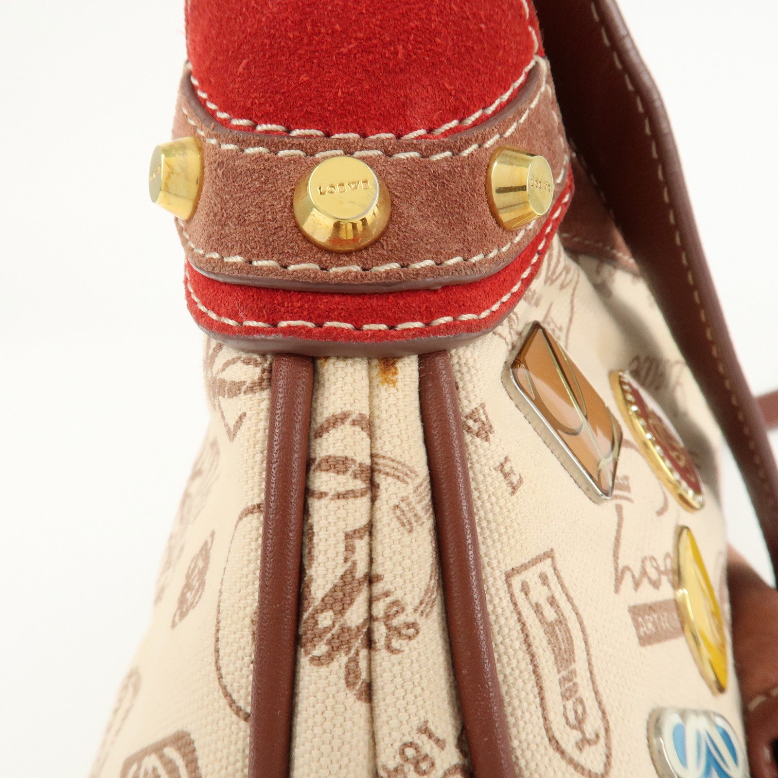 LOEWE Anagram Canvas Leather Suede Shoulder Bag 160th Anniversary Used