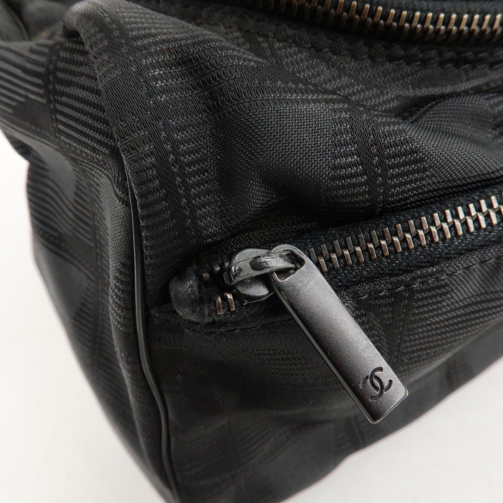 CHANEL New Travel Line Nylon Jacquard Leather Vanity Bag A15829 Used