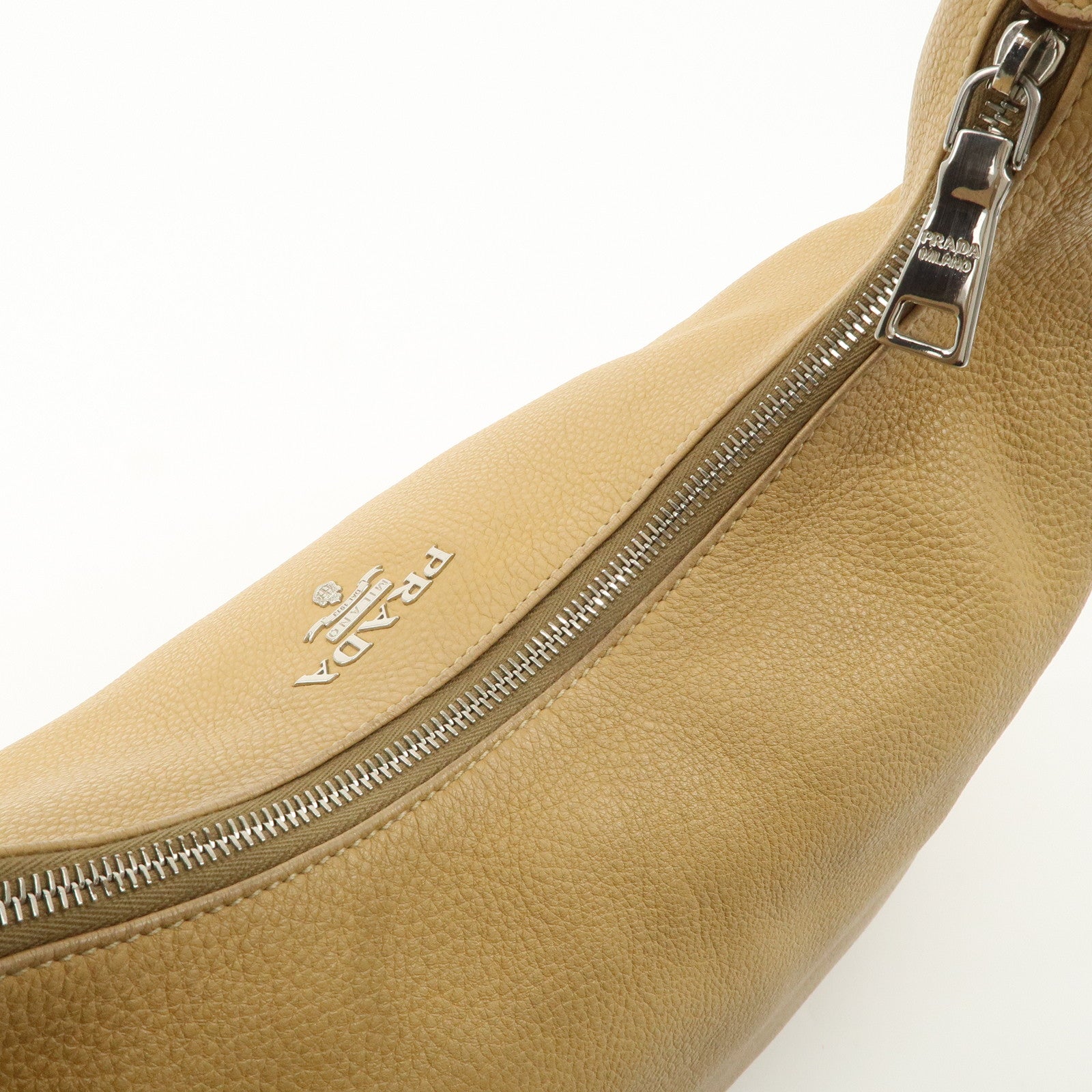 PRADA Leather Shoulder Bag Beige BR4311 Used