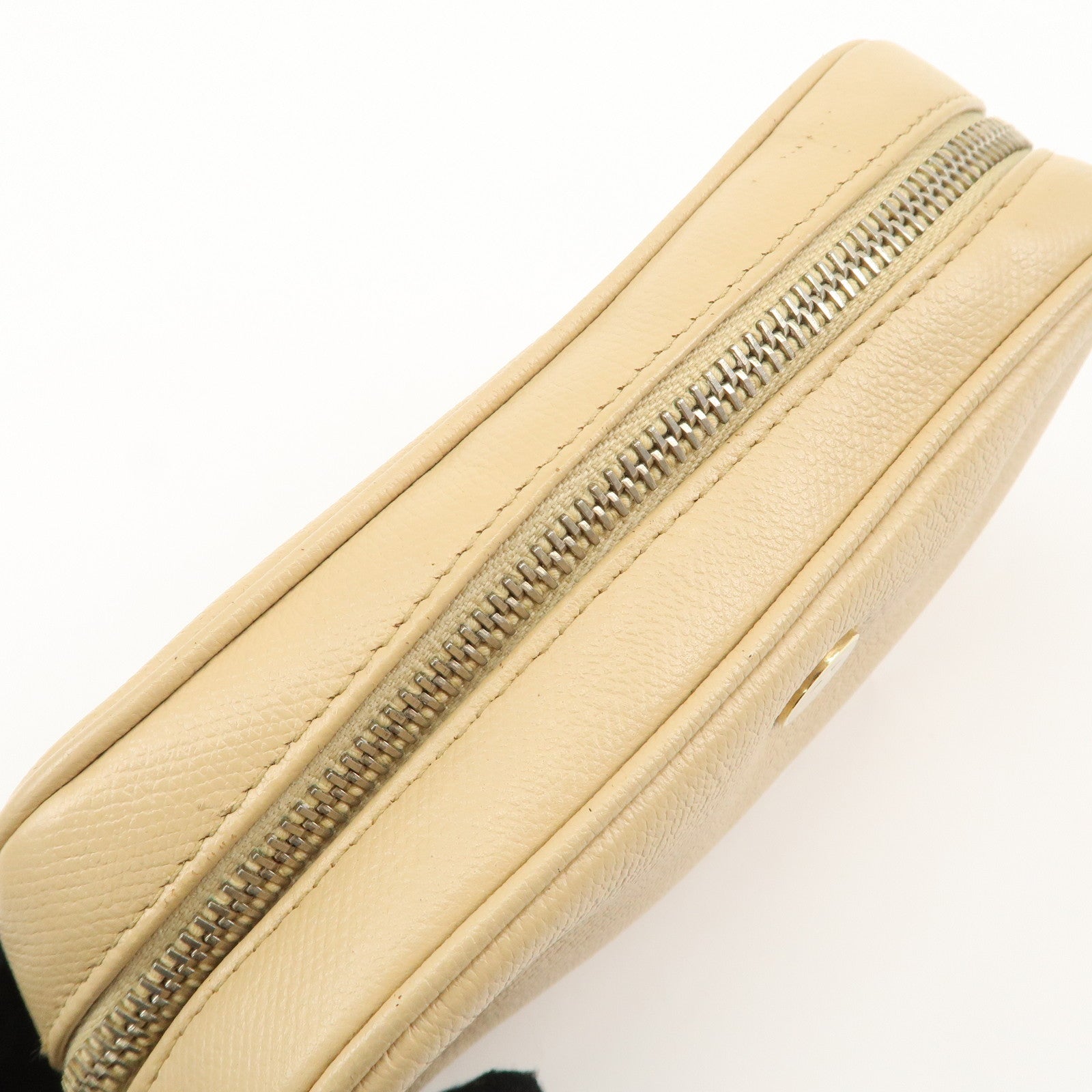 CHANEL COCO Button Leather Cosmetic Pouch Beige Gold A20913 Used