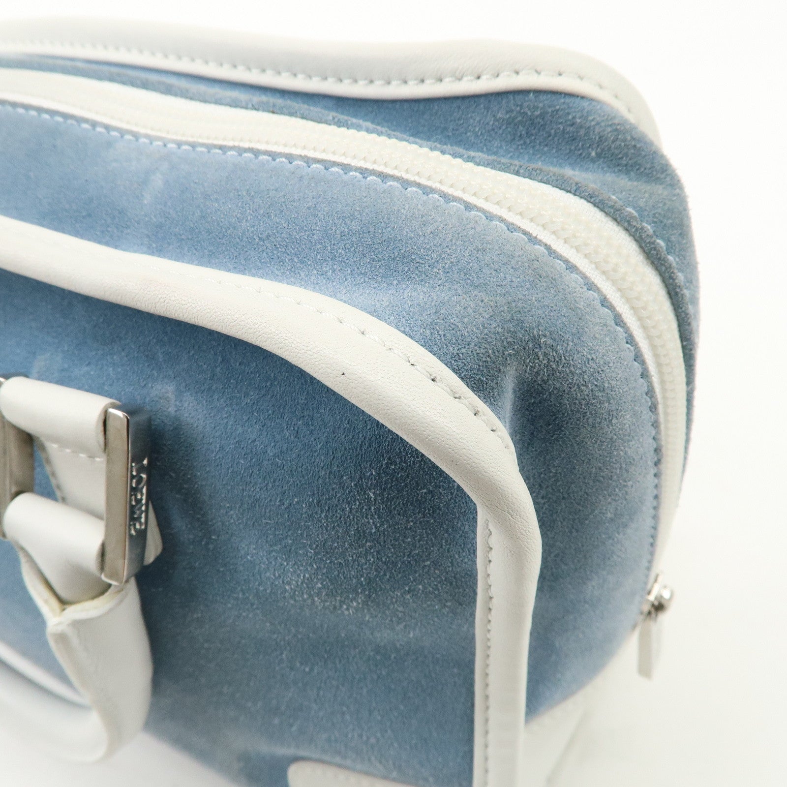 LOEWE Anagram Suede Leather Amazona 27 Hand Bag White Blue Used