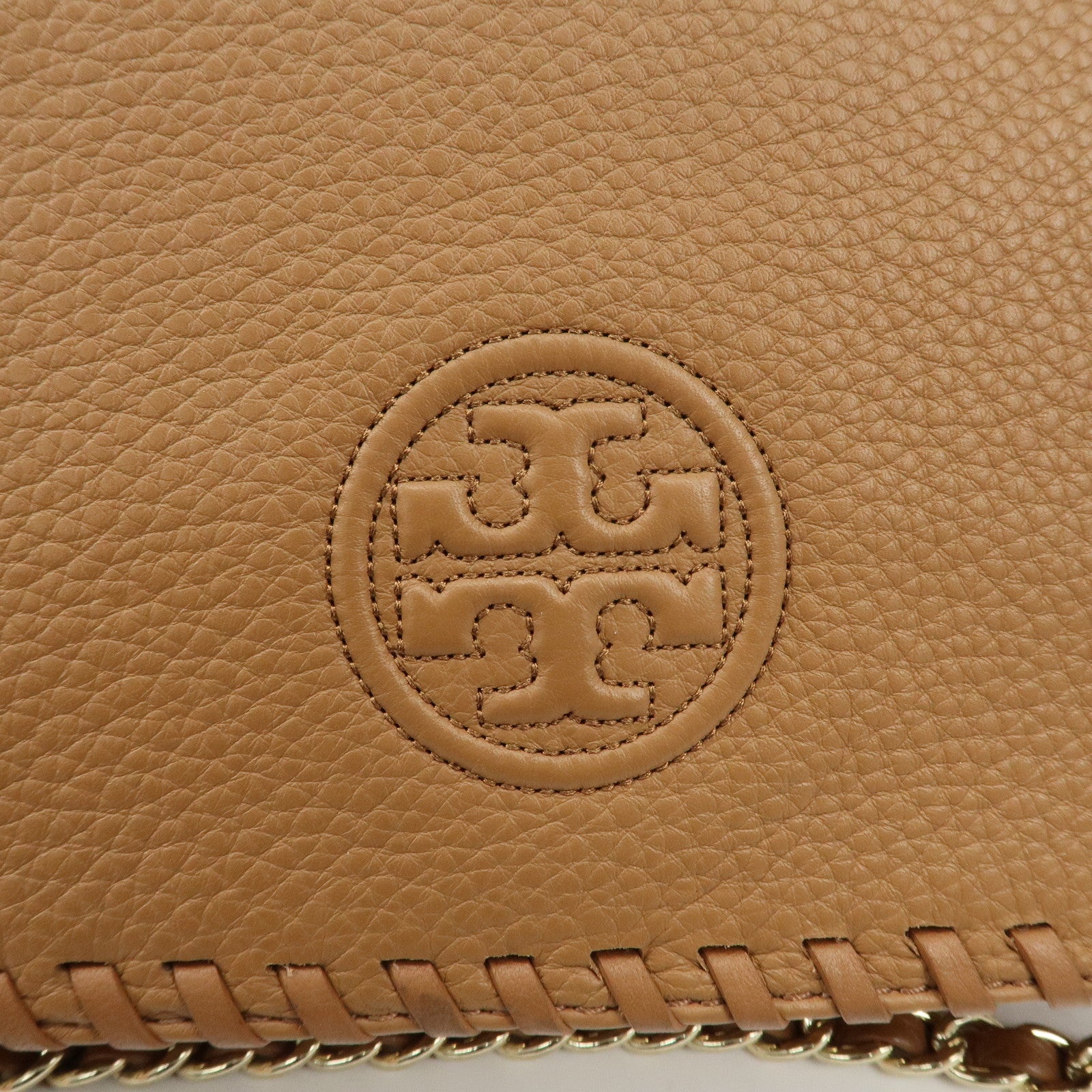Tory Burch Leather Chain Shoulder Bag Light Brown Gold HDW Used