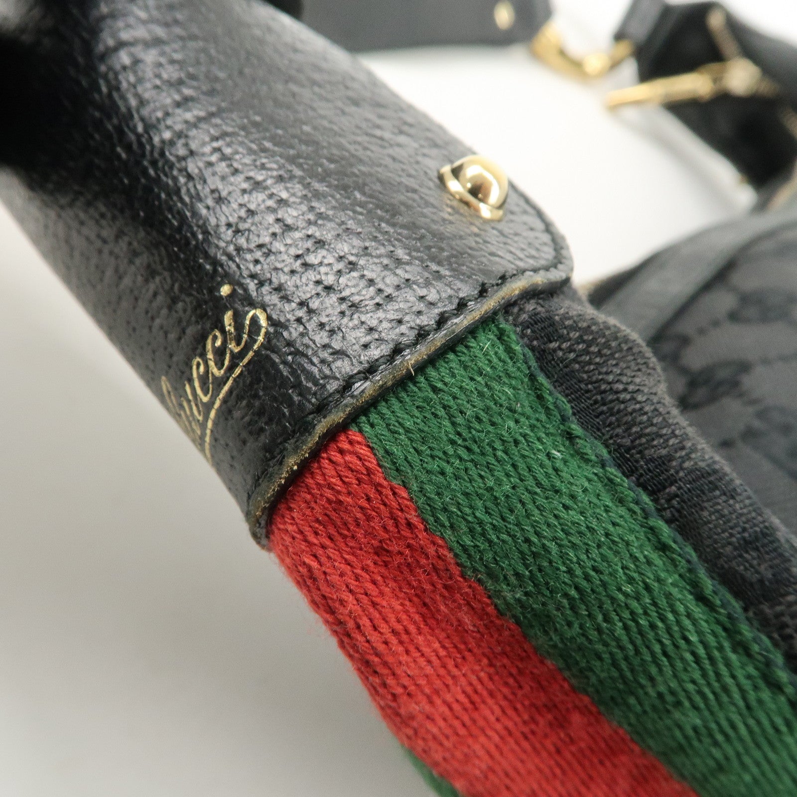 GUCCI Bamboo Sherry GG Canvas Leather Shoulder Bag Black 131036 Used