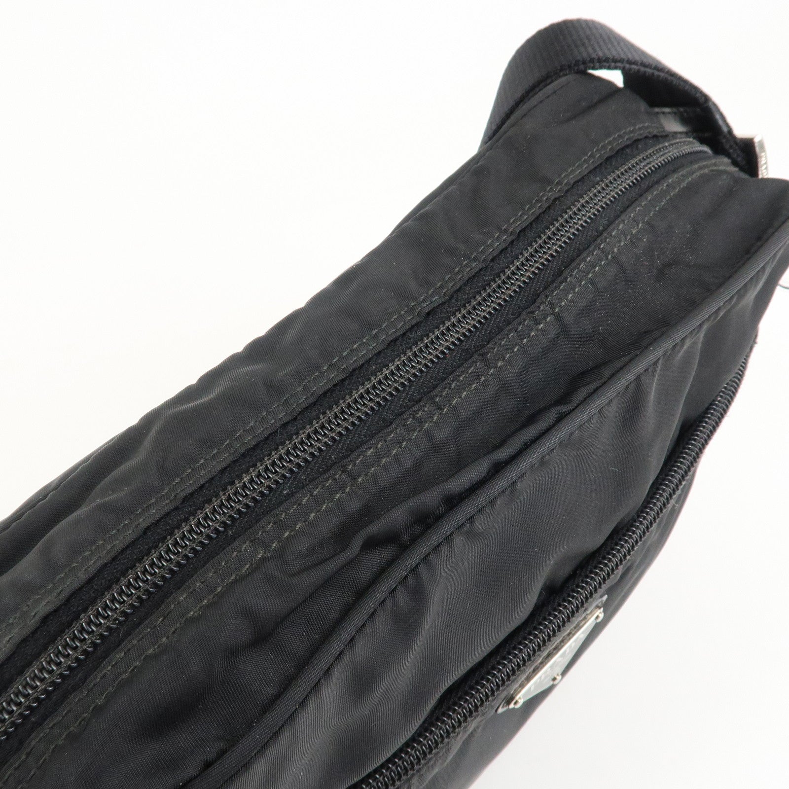 PRADA Logo Nylon Leather Shoulder Bag Crossbody Bag Black Used