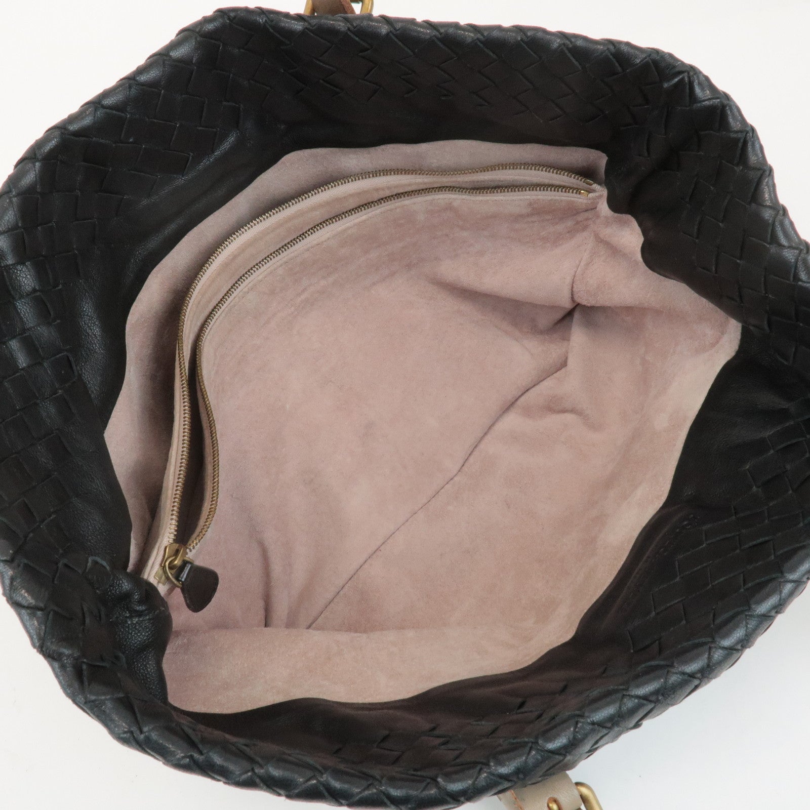 BOTTEGA VENETA Intrecciato Leather Tote Bag Balck Beige 169759 Used