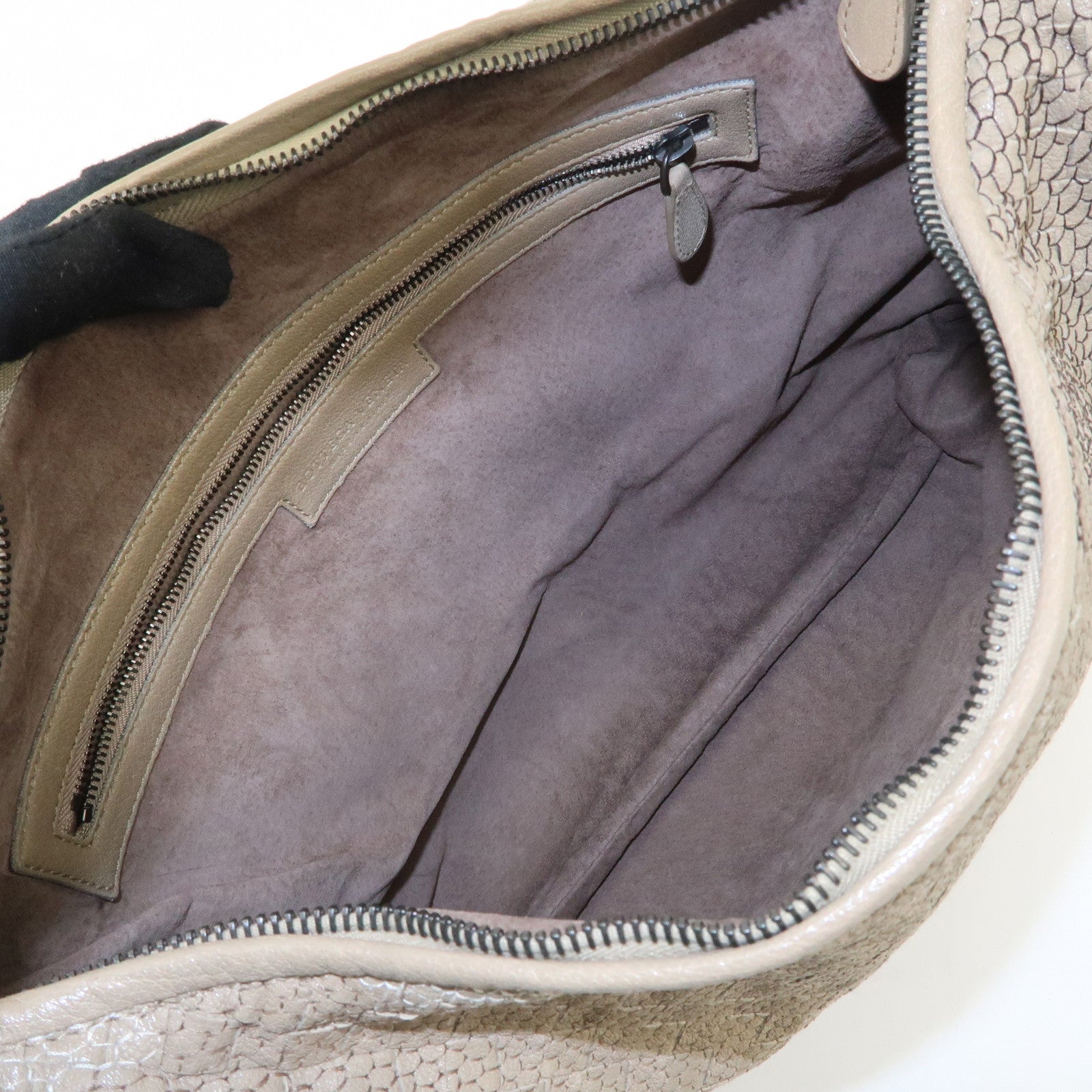 BOTTEGA VENETA Hobo Leather Shoulder Bag Beige Gray Black Used