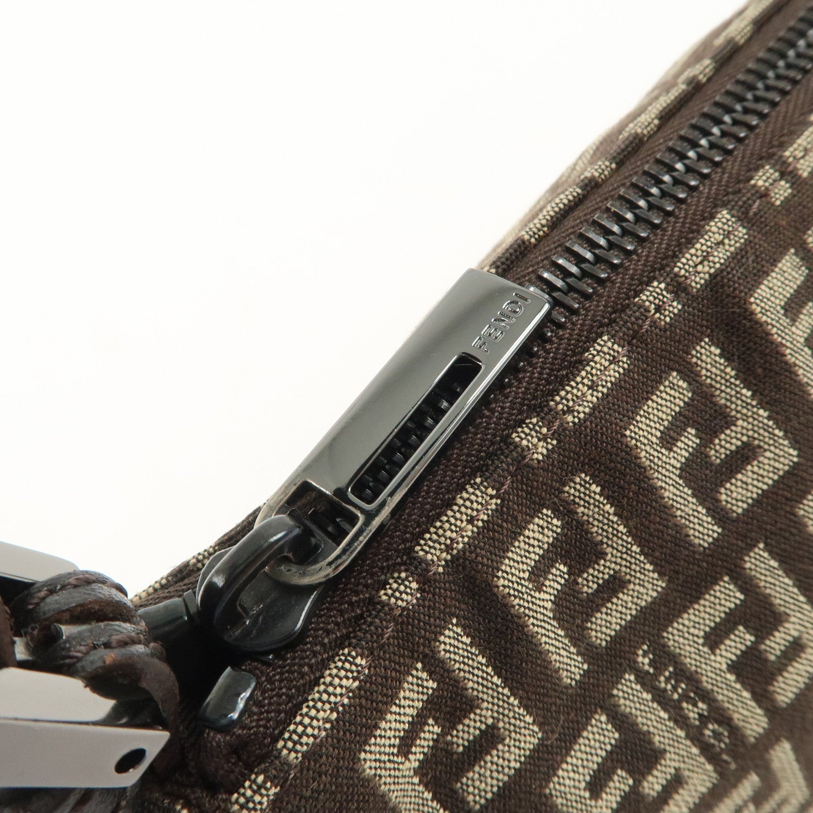 FENDI Zucchino Canvas Leather Shoulder Bag Dark Brown 8BR249 Used