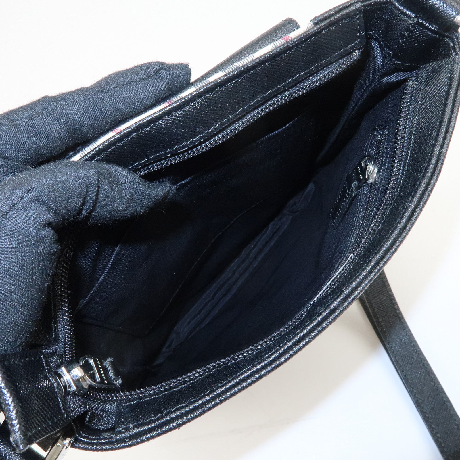 BURBERRY Canvas Leather Nova Plaid Shoulder Bag Beige Black Used