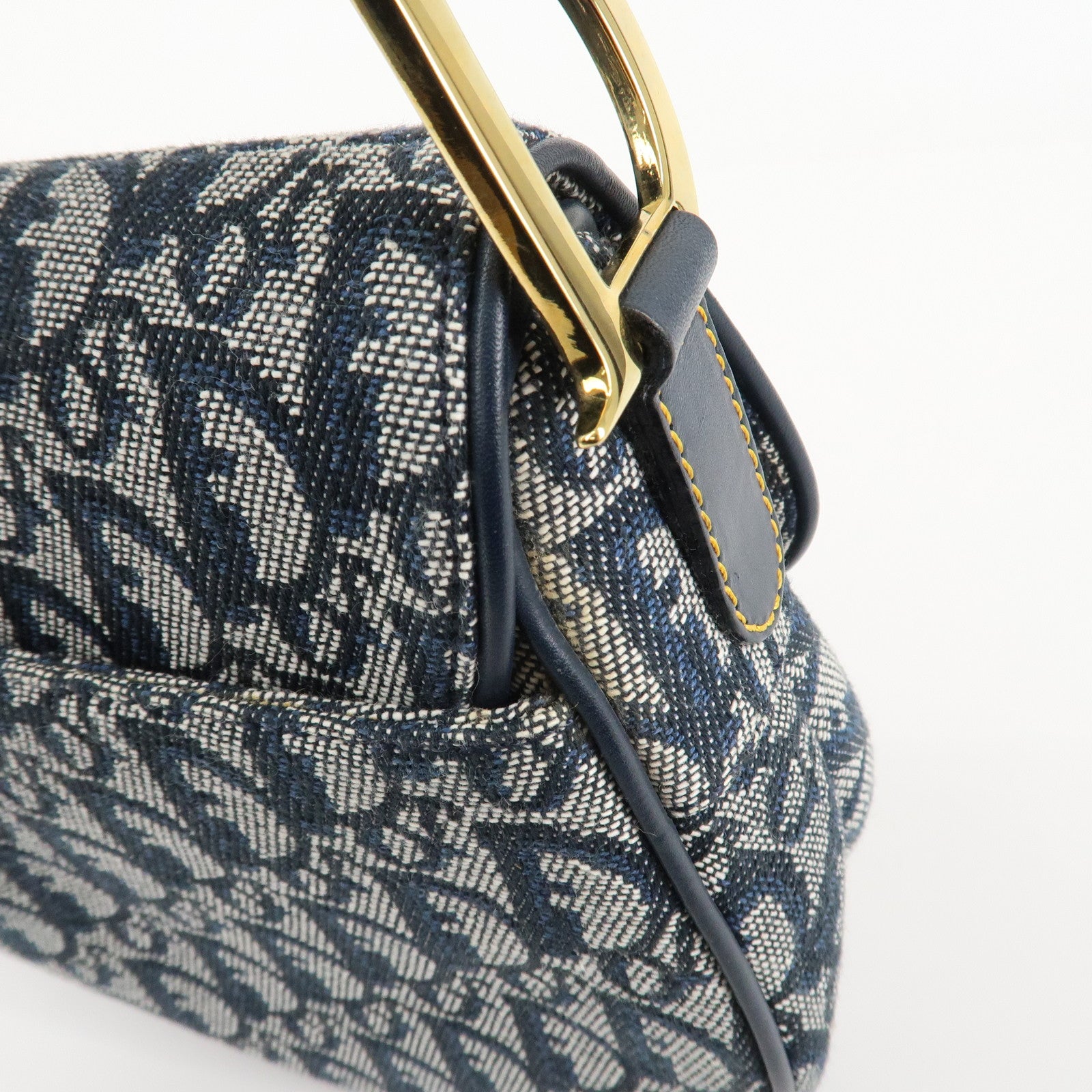 Christian Dior Trotter Jacquard Leather Saddle Shoulder Bag Navy Used