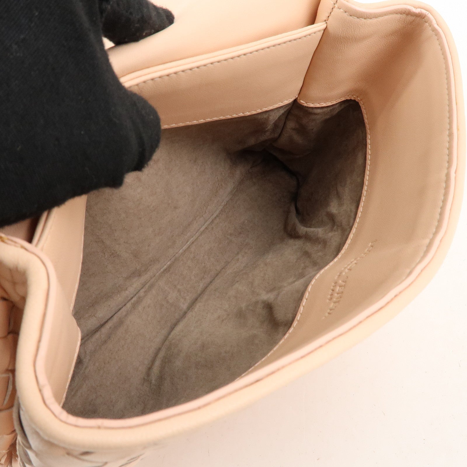 BOTTEGA VENETA Intrecciato Leather Chain Shoulder Bag Pink Beige Used