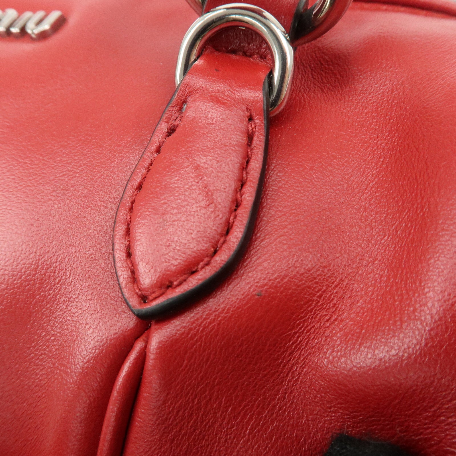 MIU MIU Logo Leather 2Way Shoulder Bag Hand Bag Red 5BH152 Used